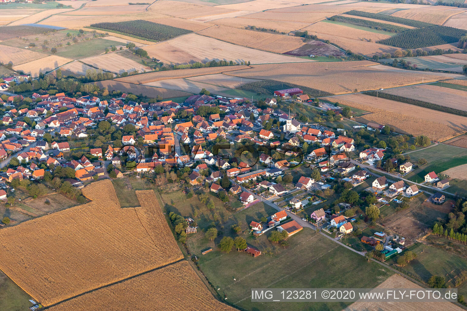 Schœnenbourg in the state Bas-Rhin, France seen from above