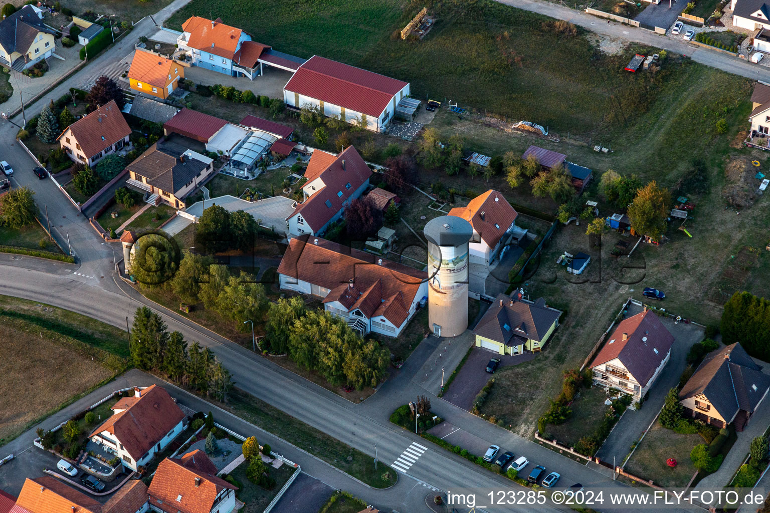 Building of decorated water tower in Schoenenbourg in Grand Est, France