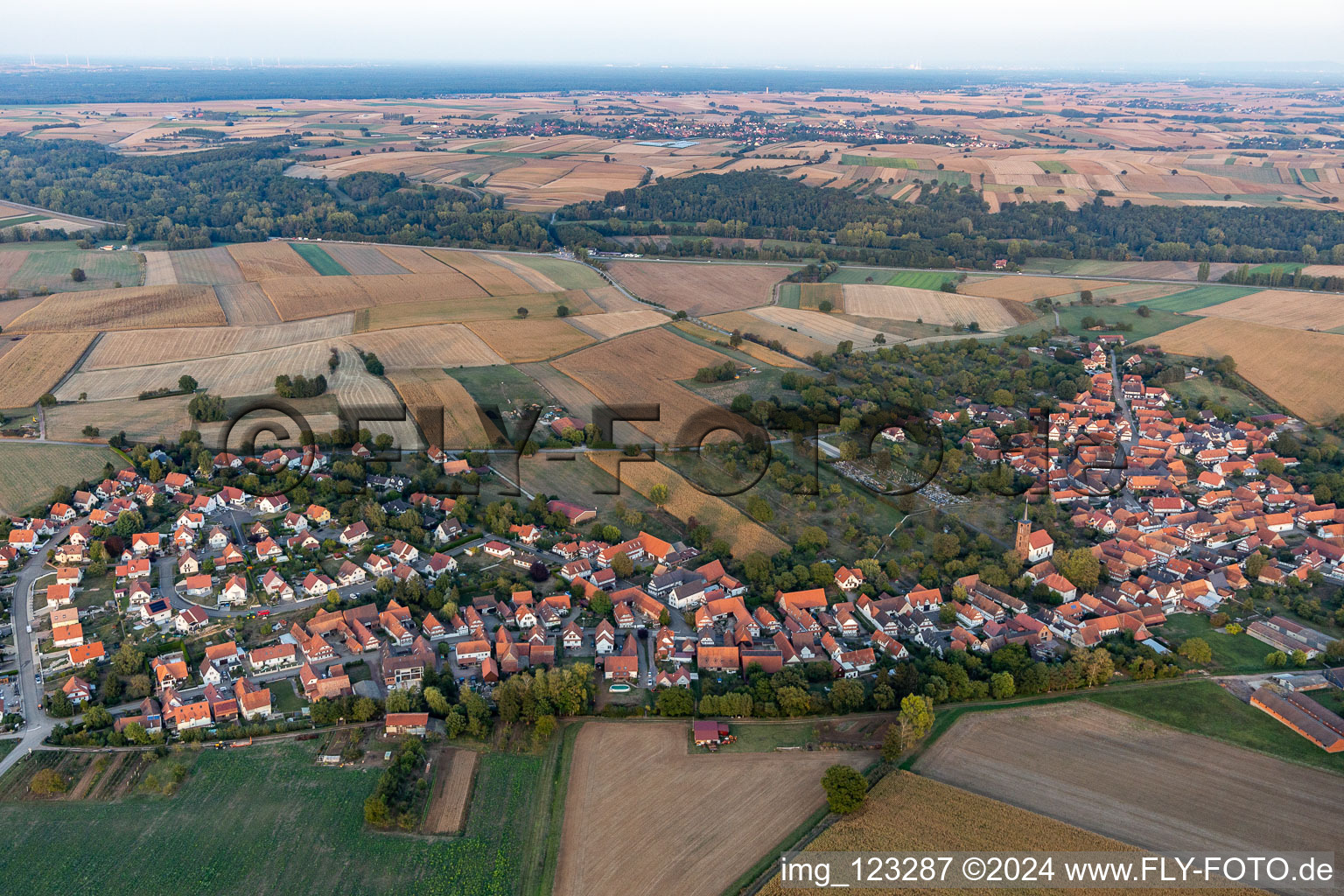 Hunspach in the state Bas-Rhin, France seen from a drone