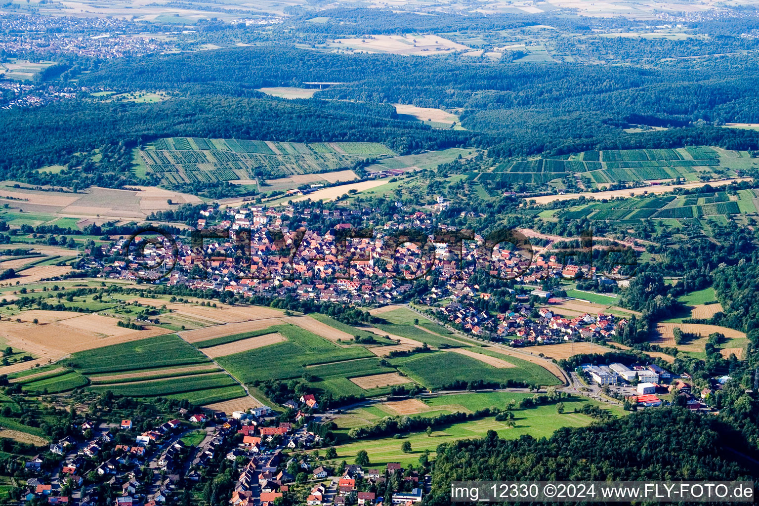 From the south in the district Dietlingen in Keltern in the state Baden-Wuerttemberg, Germany