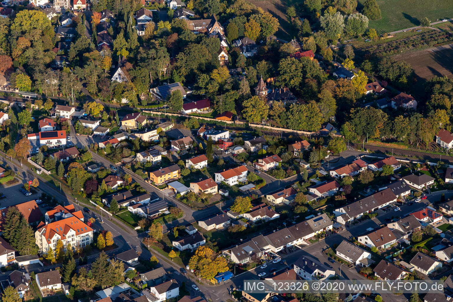 Germersheimer Street, Kandeler Street in Jockgrim in the state Rhineland-Palatinate, Germany from above