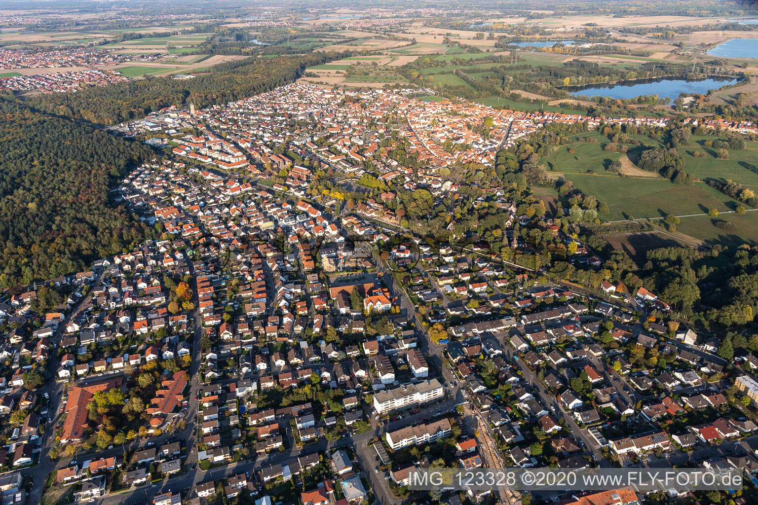 Aerial view of Jockgrim in the state Rhineland-Palatinate, Germany