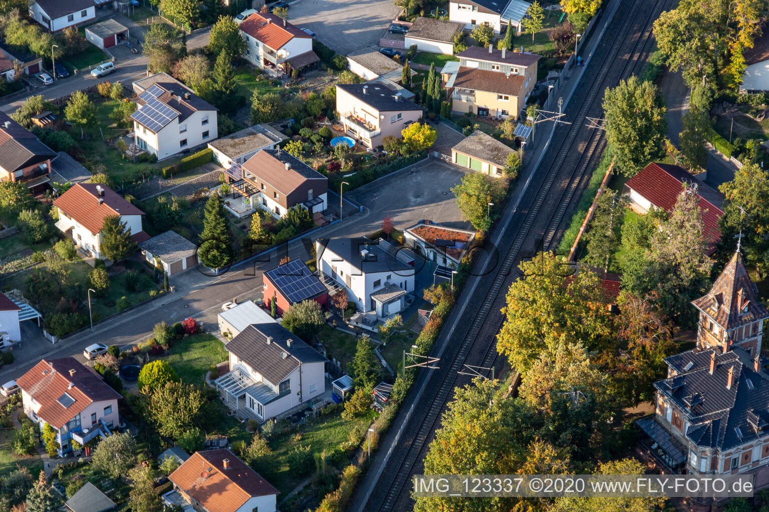 Germersheimer Street, Kandeler Street in Jockgrim in the state Rhineland-Palatinate, Germany from the plane