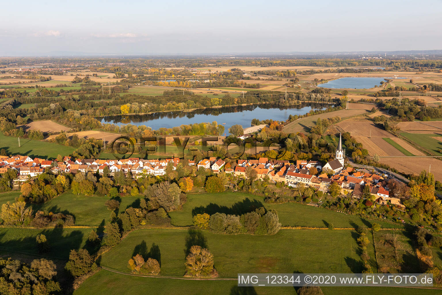 Aerial view of Hinterstädel in Jockgrim in the state Rhineland-Palatinate, Germany