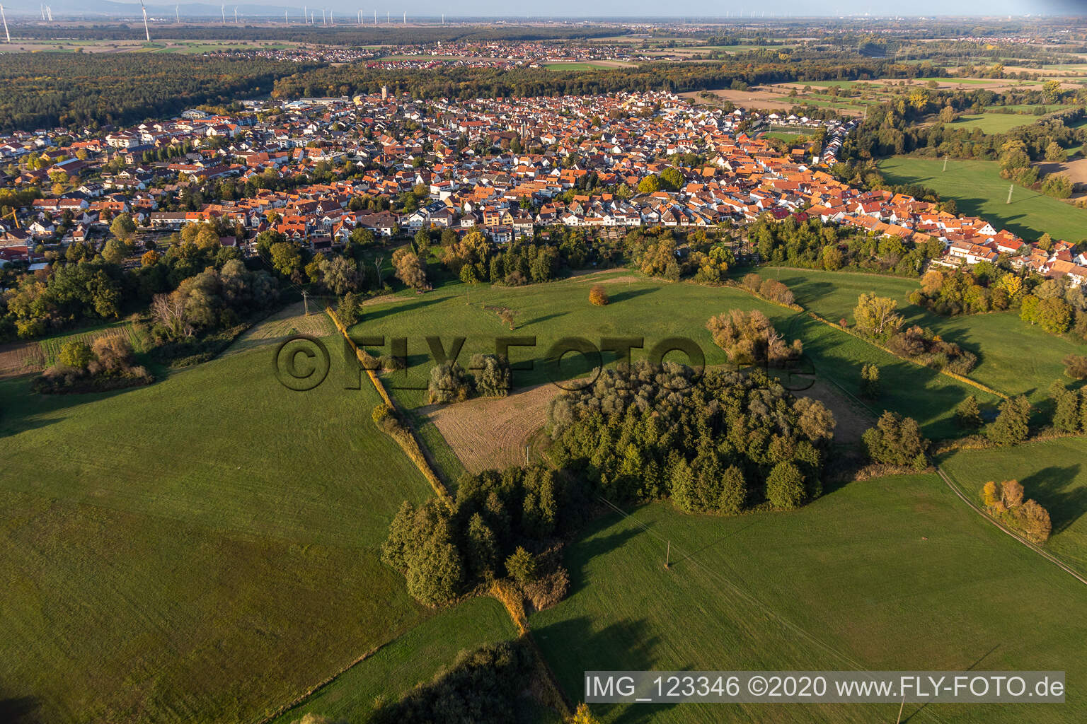 Aerial view of Park on Ziegelbergstrasse in Jockgrim in the state Rhineland-Palatinate, Germany