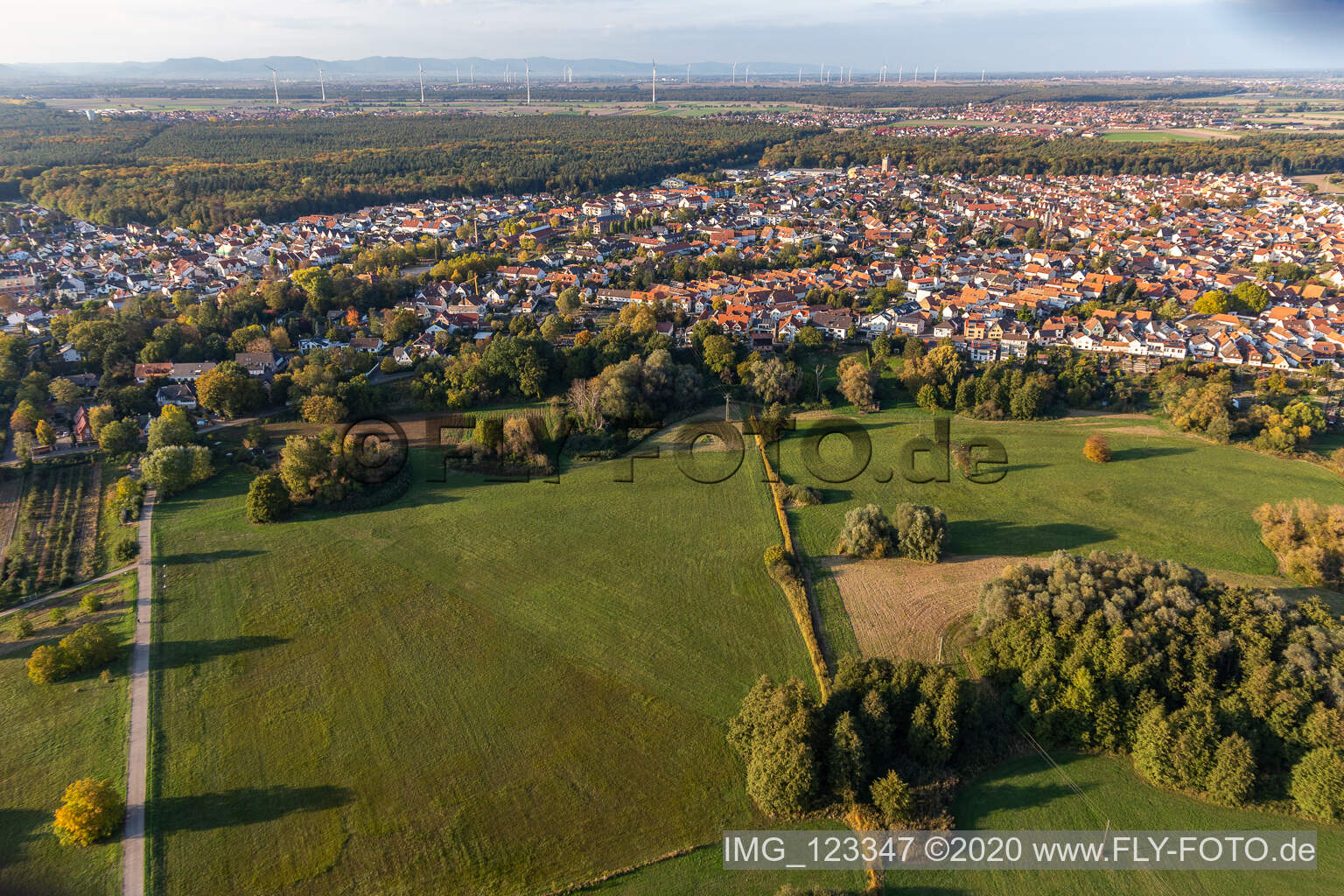 Aerial photograpy of Park on Ziegelbergstrasse in Jockgrim in the state Rhineland-Palatinate, Germany