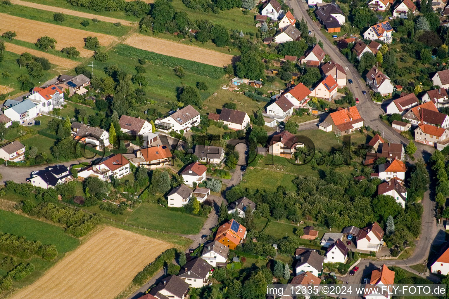 Aerial view of Kelterstr in the district Obernhausen in Birkenfeld in the state Baden-Wuerttemberg, Germany