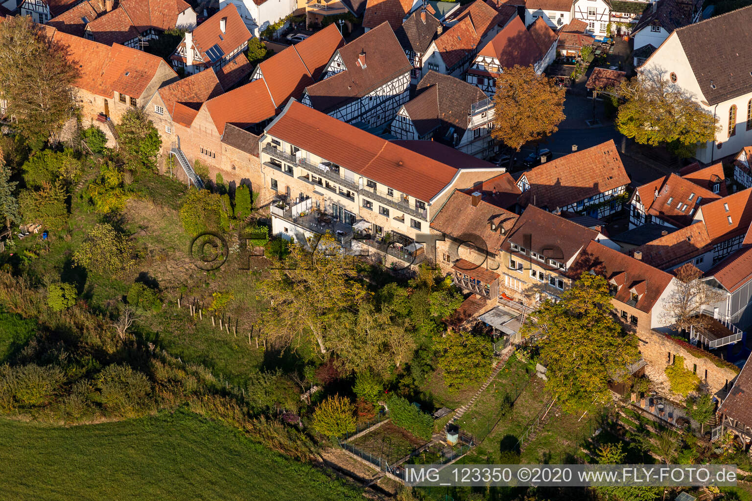 Aerial view of Living in the city wall on Ludwigstr in Jockgrim in the state Rhineland-Palatinate, Germany