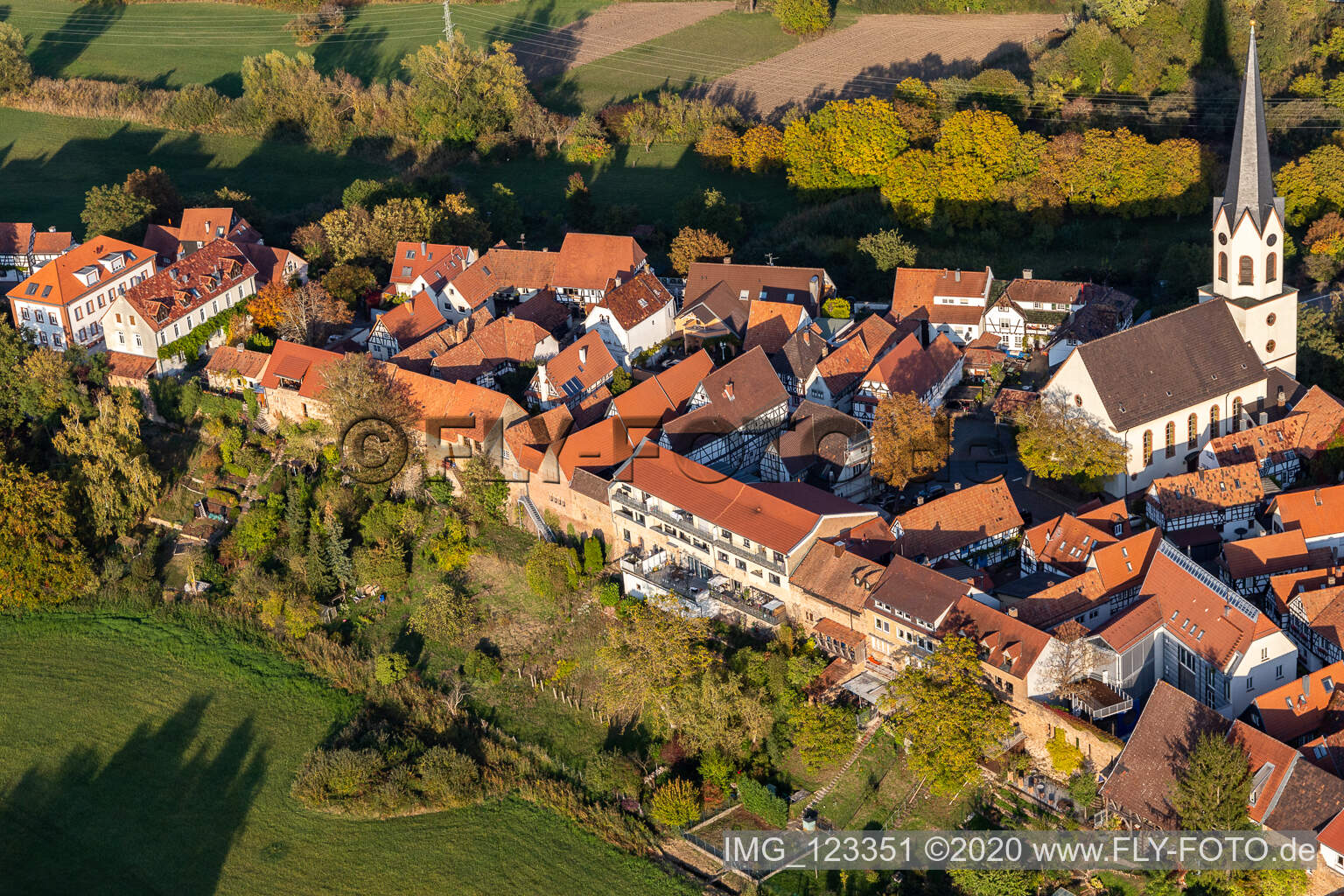 Aerial photograpy of Living in the city wall on Ludwigstr in Jockgrim in the state Rhineland-Palatinate, Germany