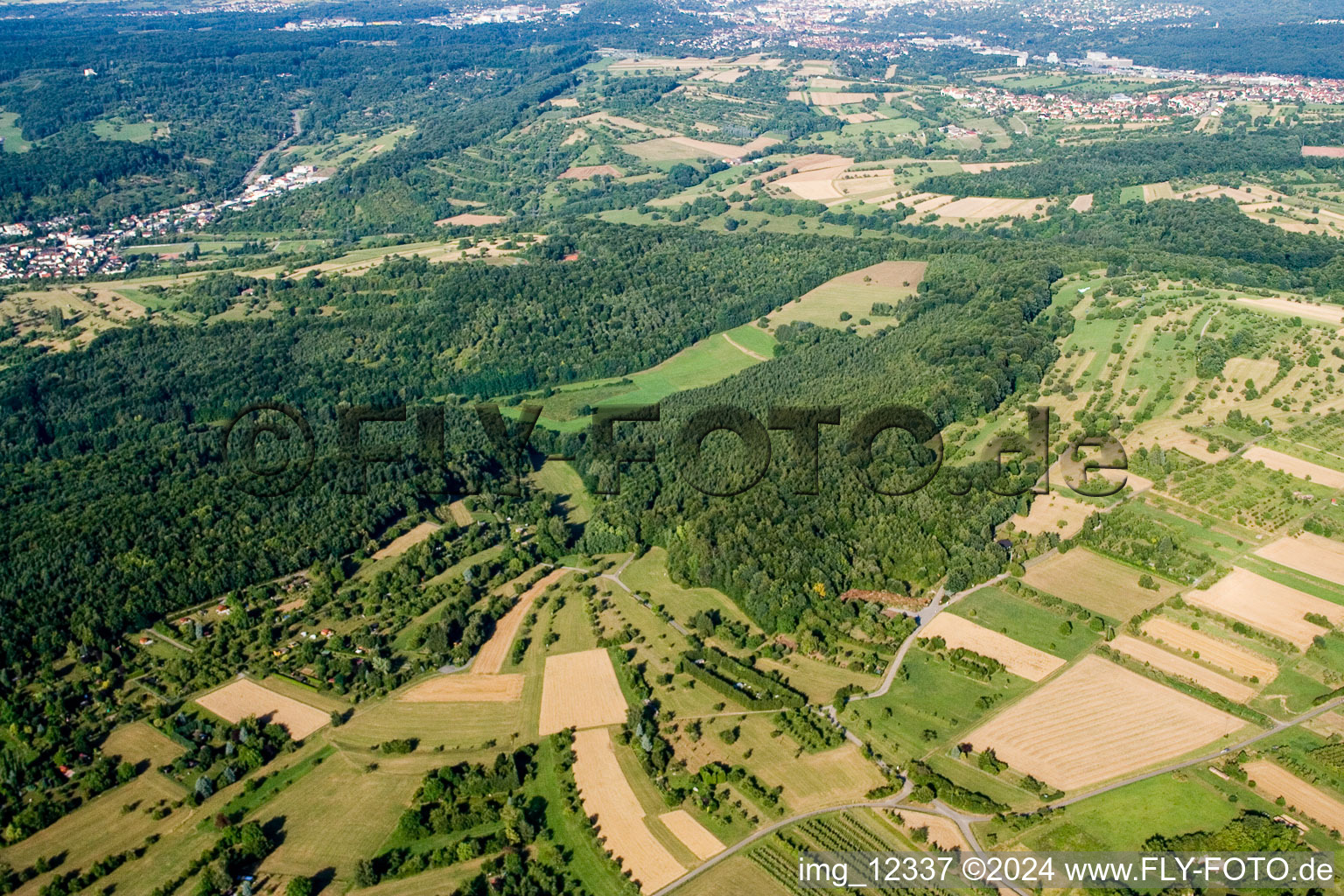 Aerial view of Kettelbachtal Nature Reserve in the district Obernhausen in Birkenfeld in the state Baden-Wuerttemberg, Germany