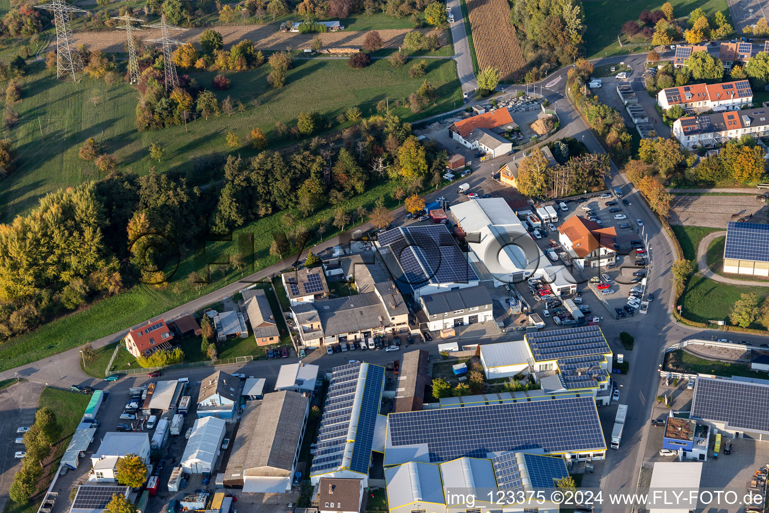 Benzstrasse Industrial Area, Industriestrasse in the district Eggenstein in Eggenstein-Leopoldshafen in the state Baden-Wuerttemberg, Germany