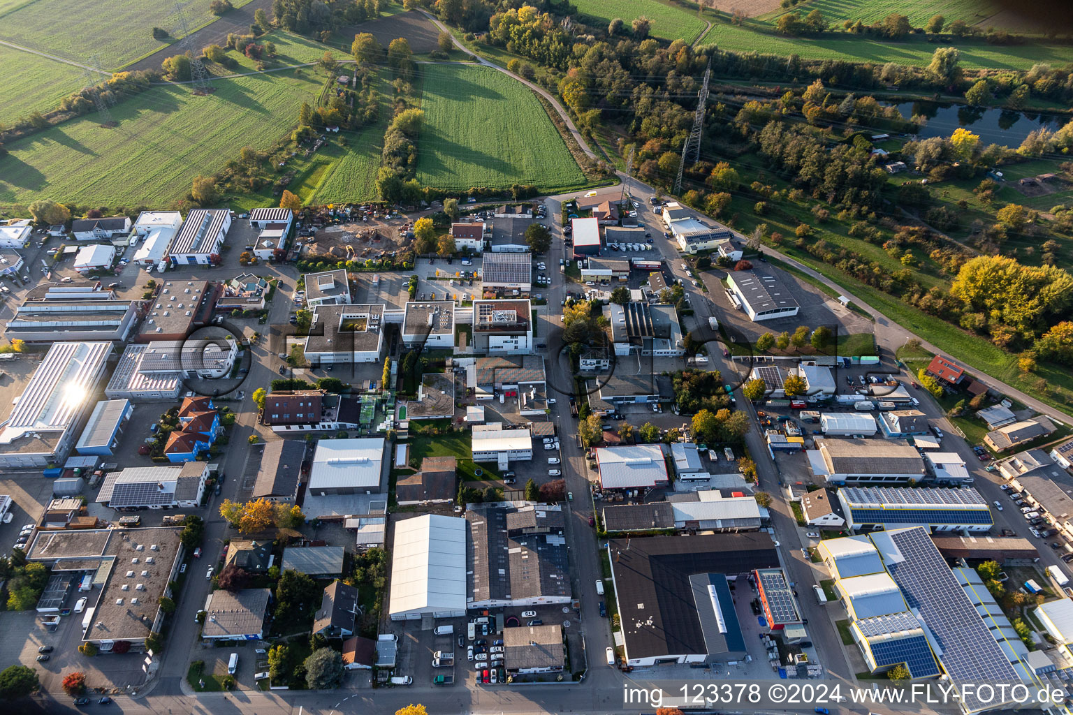 Foundation Church Data Center Southwest Germany in the district Eggenstein in Eggenstein-Leopoldshafen in the state Baden-Wuerttemberg, Germany from above