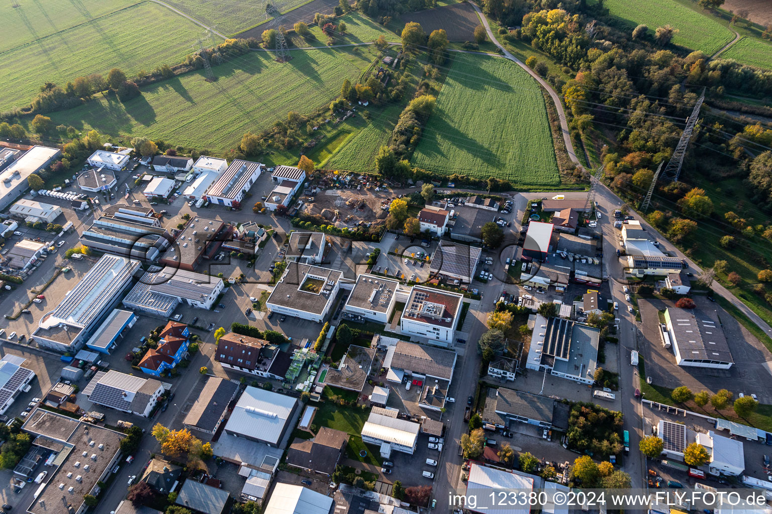 Foundation Church Data Center Southwest Germany in the district Eggenstein in Eggenstein-Leopoldshafen in the state Baden-Wuerttemberg, Germany out of the air