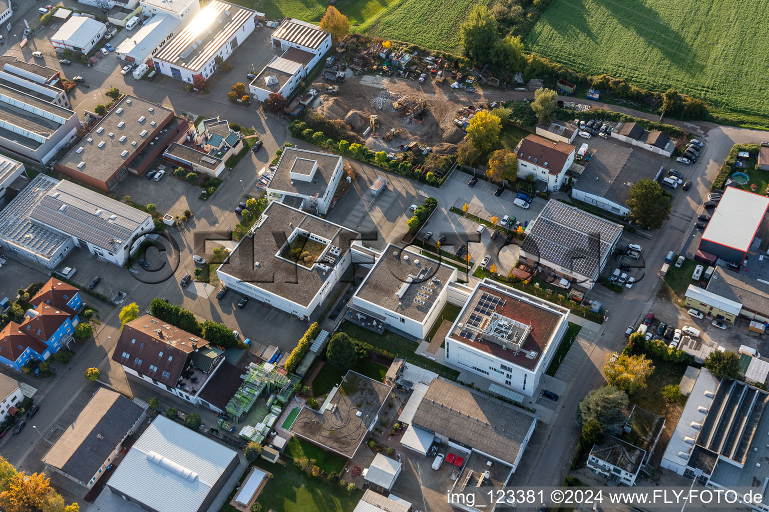 Foundation Church Data Center Southwest Germany in the district Eggenstein in Eggenstein-Leopoldshafen in the state Baden-Wuerttemberg, Germany seen from above