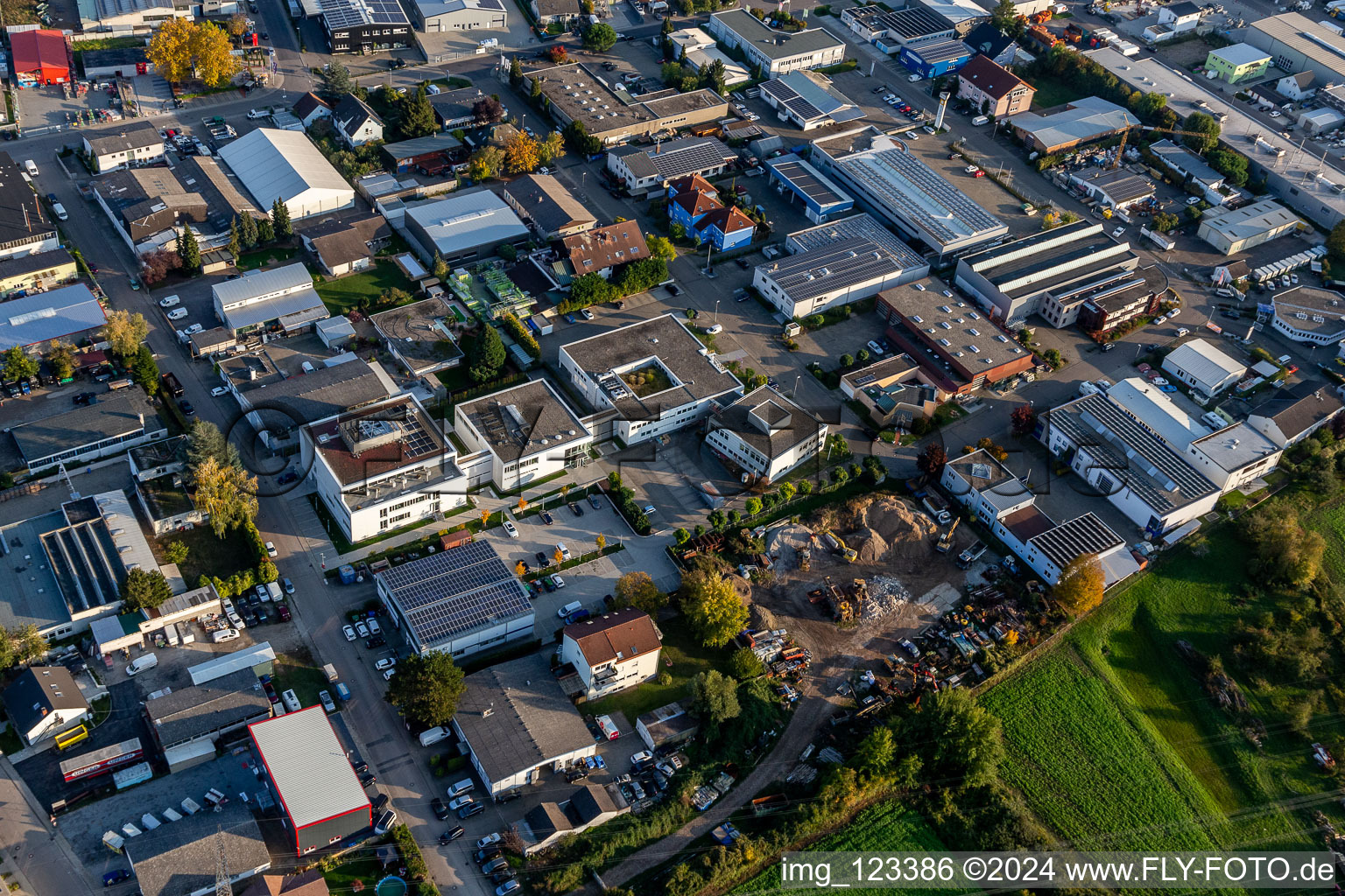 Bird's eye view of Foundation Church Data Center Southwest Germany in the district Eggenstein in Eggenstein-Leopoldshafen in the state Baden-Wuerttemberg, Germany