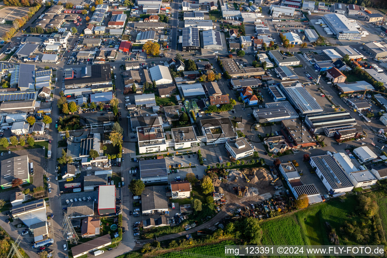 Foundation Church Data Center Southwest Germany in the district Eggenstein in Eggenstein-Leopoldshafen in the state Baden-Wuerttemberg, Germany viewn from the air