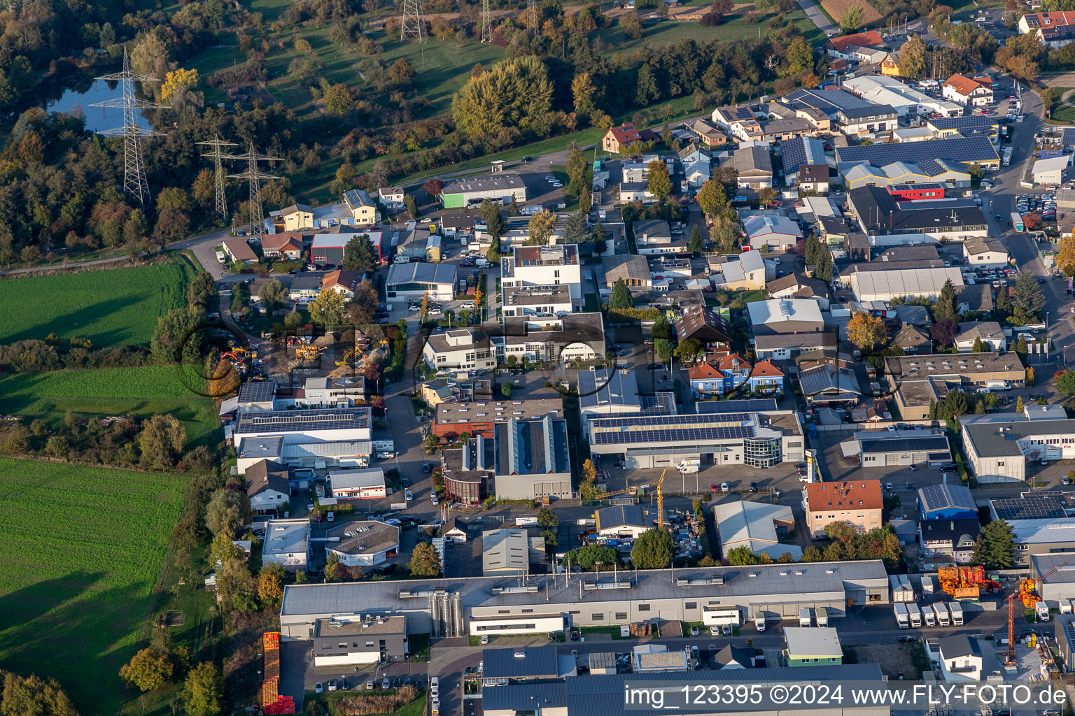 Industrial area Benzstrasse, Industriestrasse, Boschstrasse, Siemensstrasse, Junkersring, Dieselstrasse in the district Eggenstein in Eggenstein-Leopoldshafen in the state Baden-Wuerttemberg, Germany