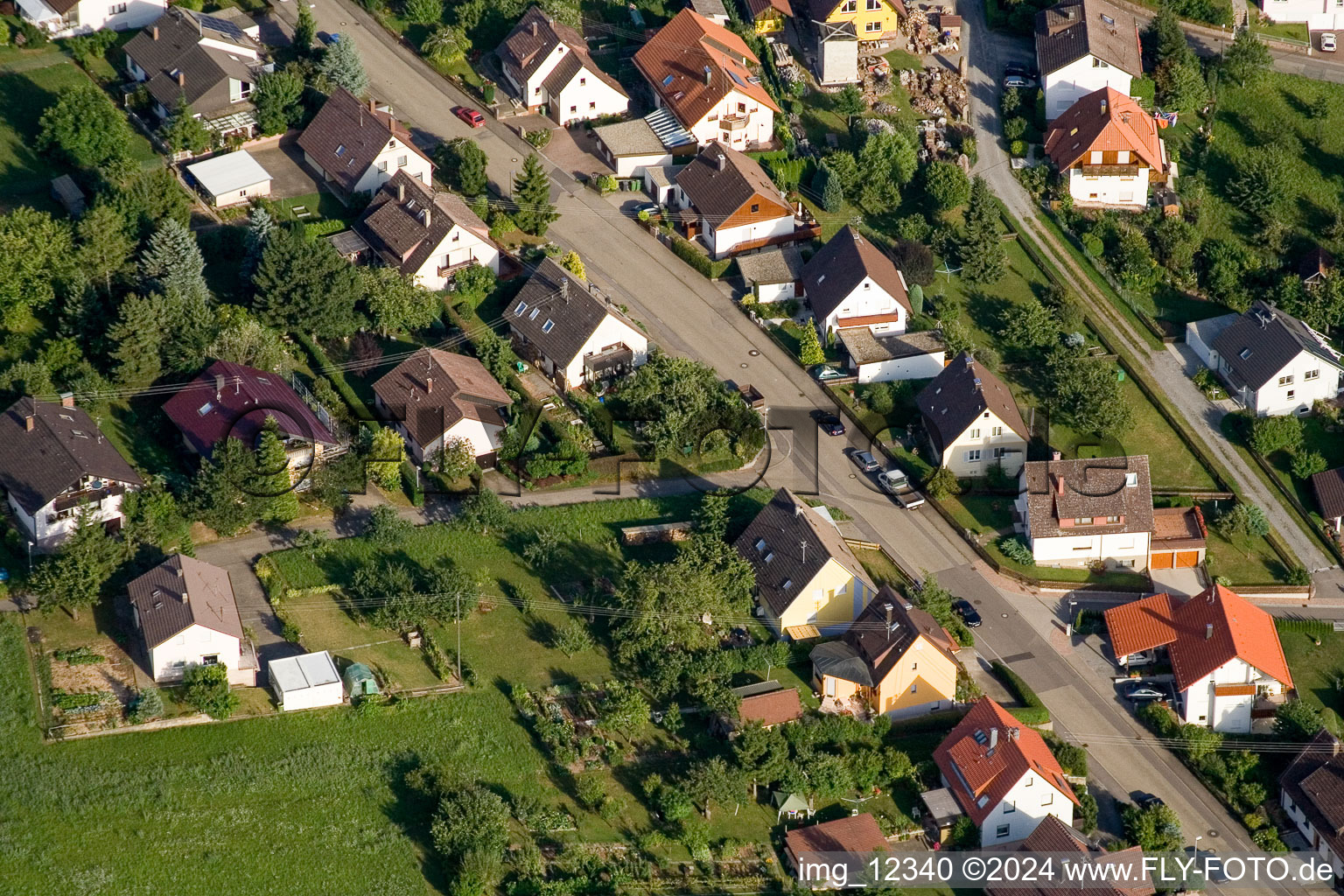 Aerial view of Erlachstr in the district Obernhausen in Birkenfeld in the state Baden-Wuerttemberg, Germany