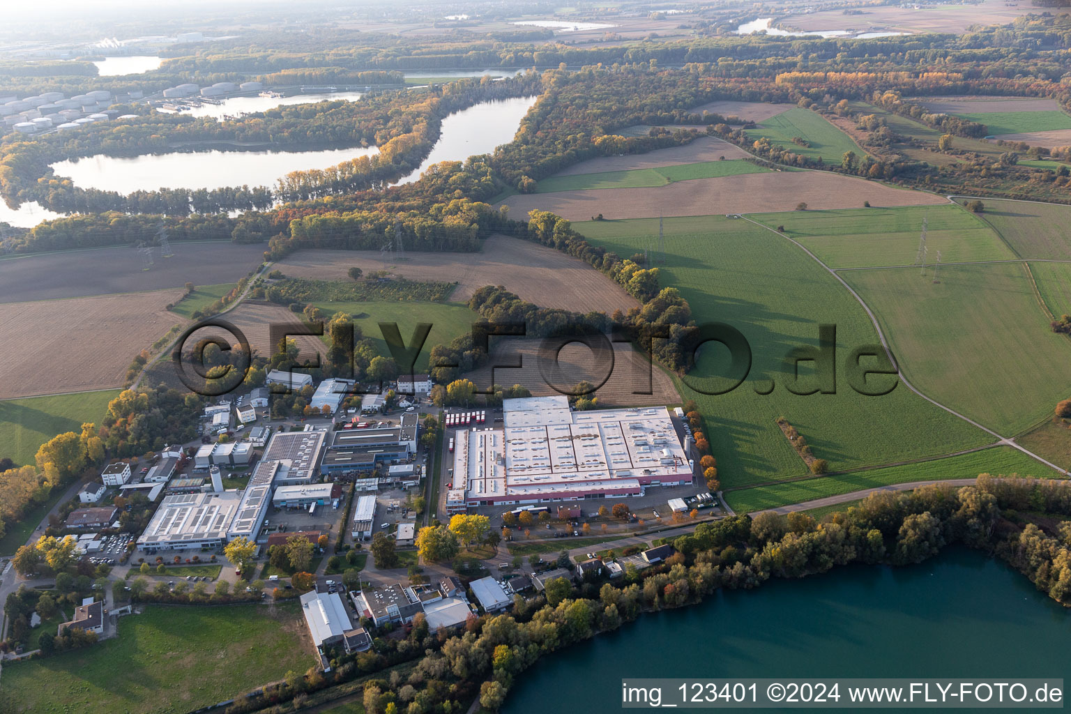 Aerial view of Building and production halls on the premises of Coca-Cola European Partners Deutschland GmbH in Neureut in the state Baden-Wuerttemberg, Germany