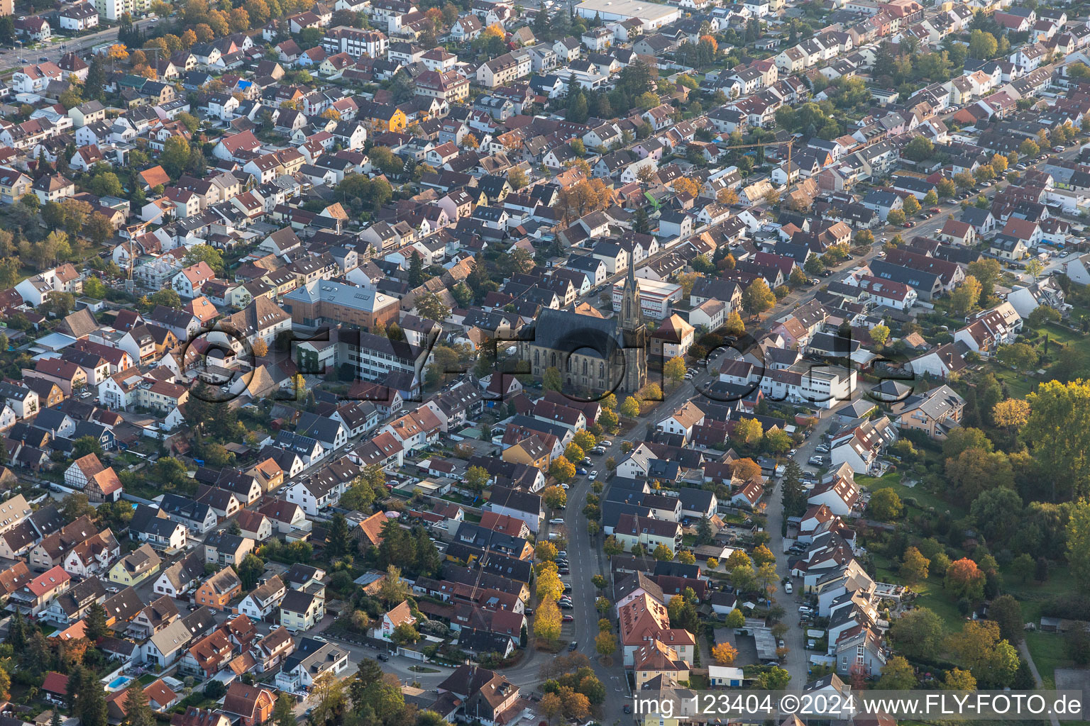 Oblique view of District Neureut in Karlsruhe in the state Baden-Wuerttemberg, Germany