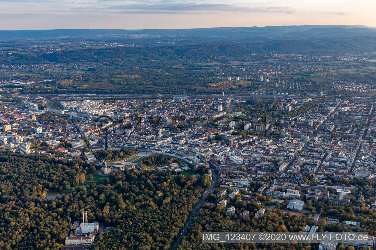 District Innenstadt-West in Karlsruhe in the state Baden-Wuerttemberg, Germany viewn from the air