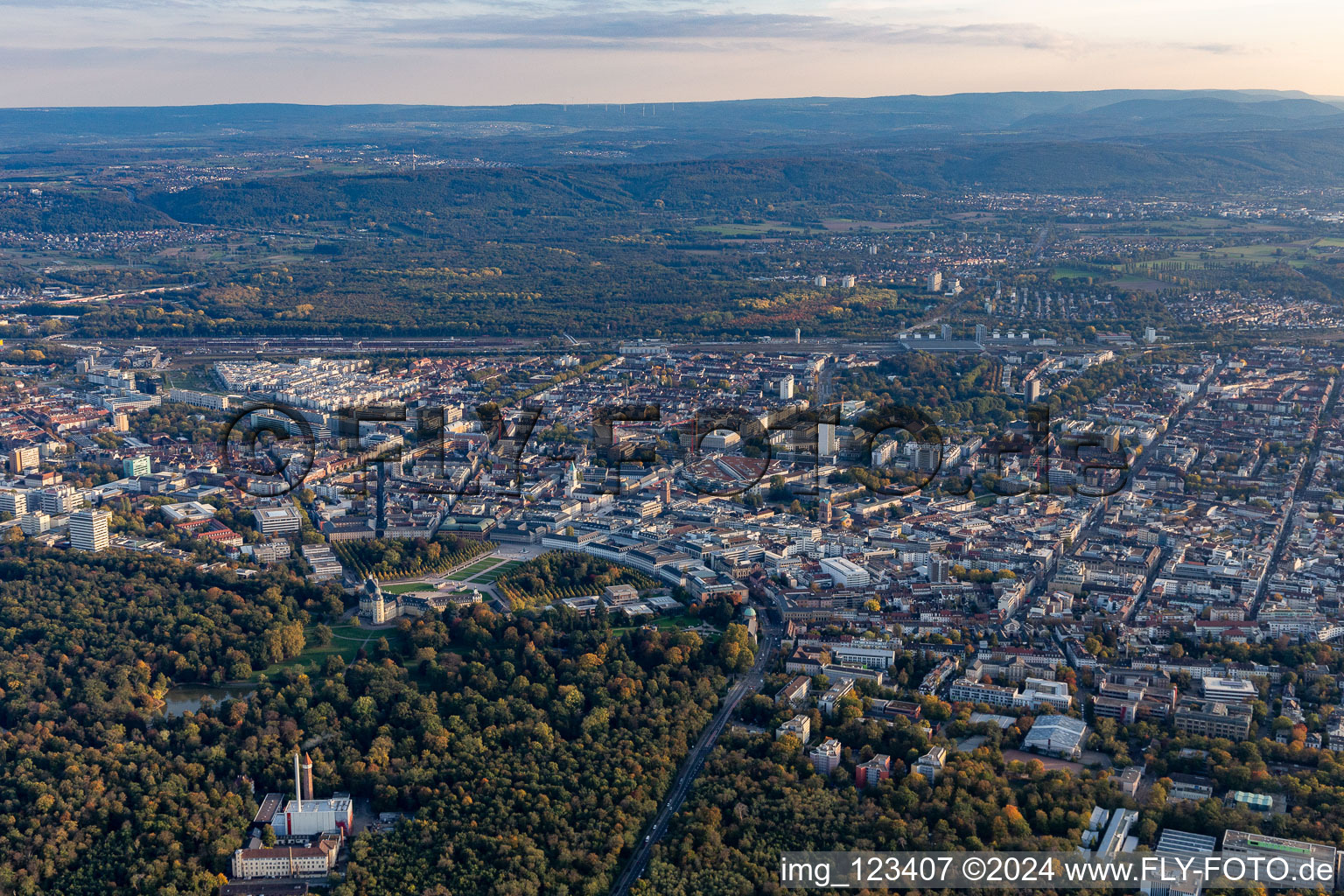 District Innenstadt-West in Karlsruhe in the state Baden-Wuerttemberg, Germany viewn from the air