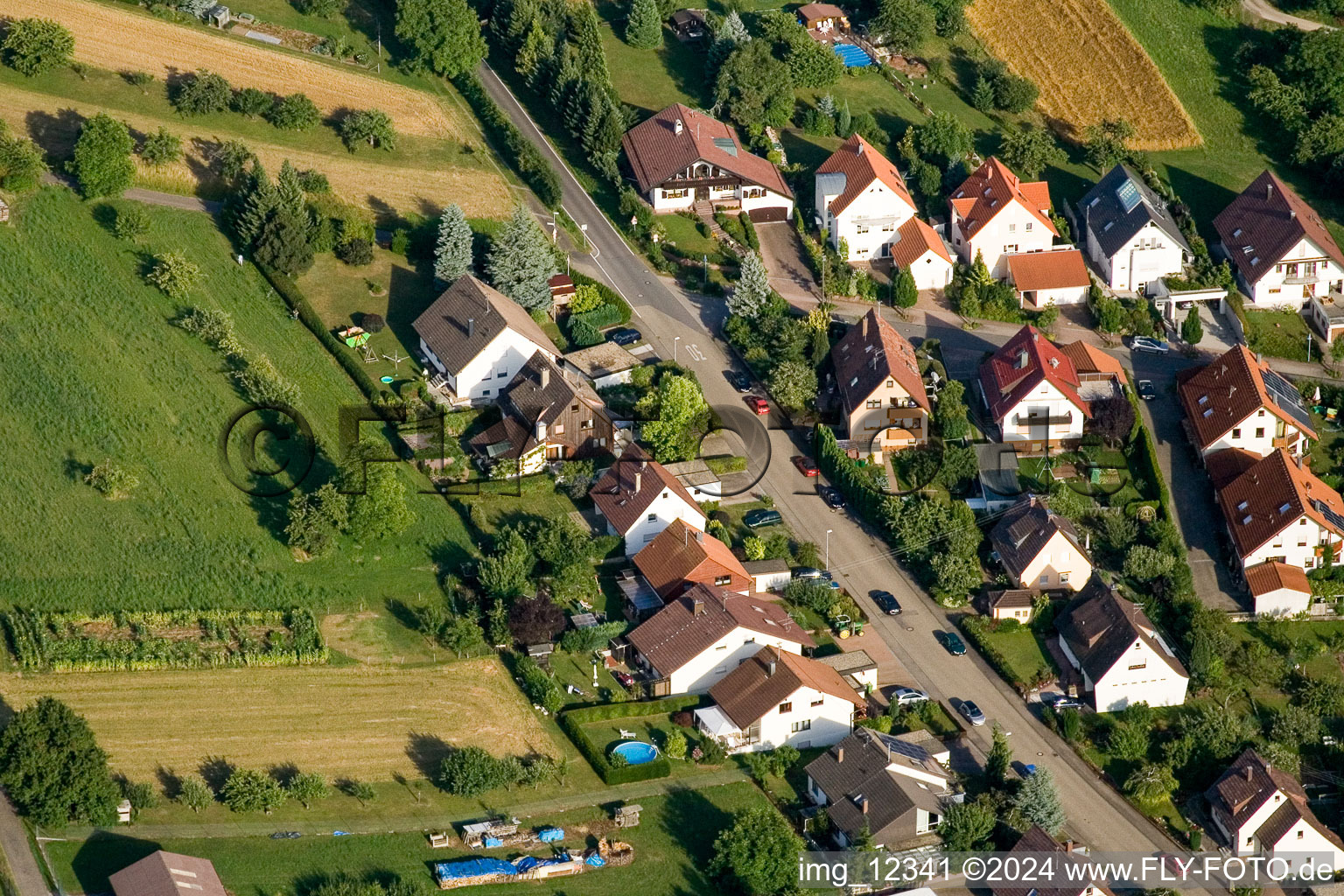 Aerial photograpy of Erlachstr in the district Obernhausen in Birkenfeld in the state Baden-Wuerttemberg, Germany