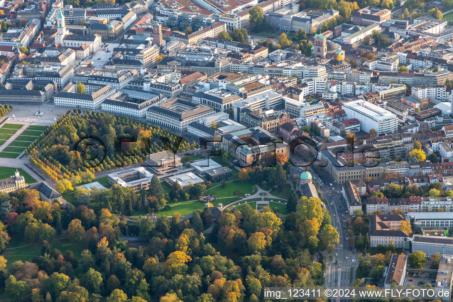 Aerial view of Karlsruhe Palace and Federal Constitutional Court in the district Innenstadt-West in Karlsruhe in the state Baden-Wuerttemberg, Germany