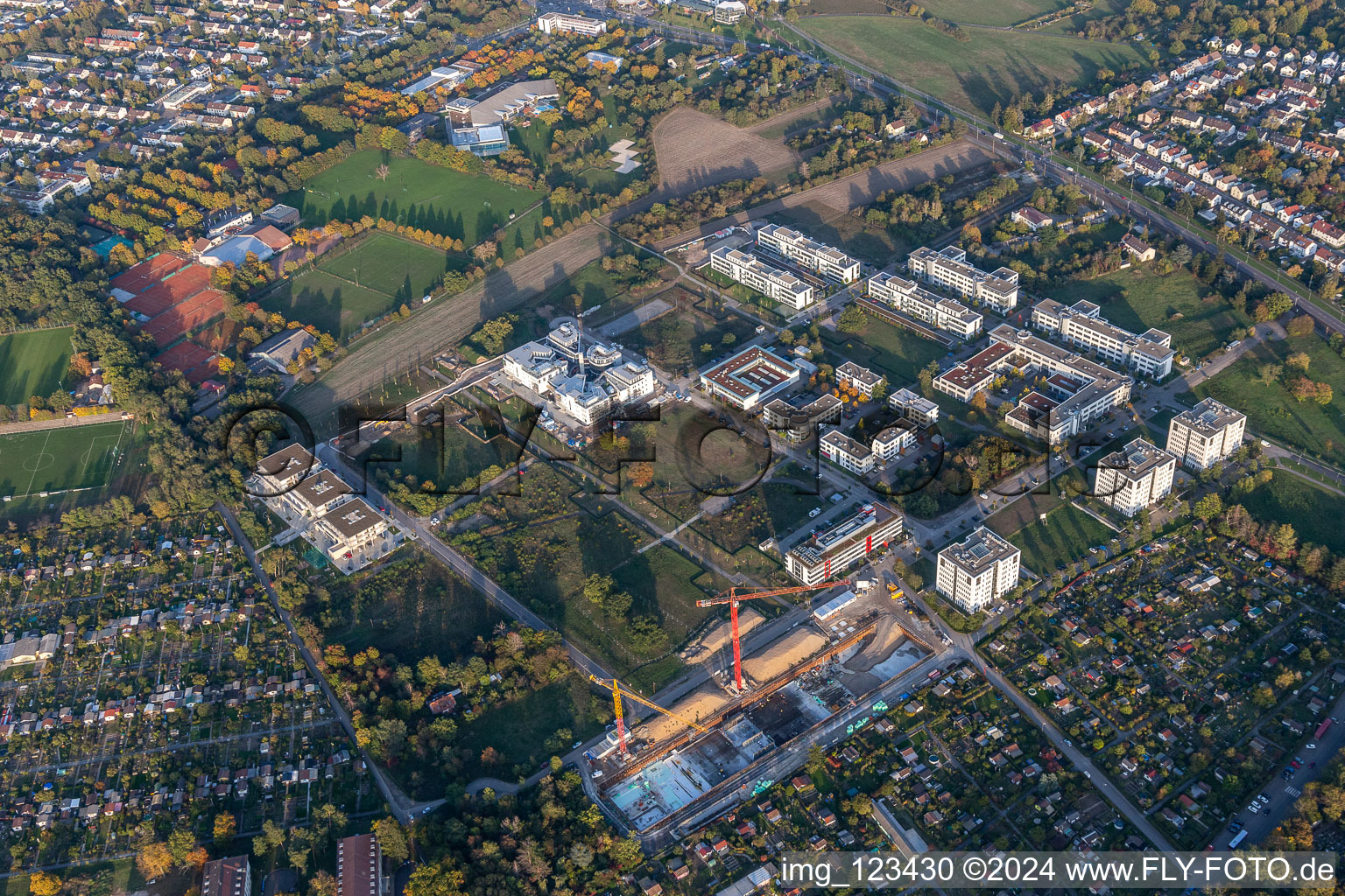 Technology park Karlsruhe in the district Rintheim in Karlsruhe in the state Baden-Wuerttemberg, Germany from above