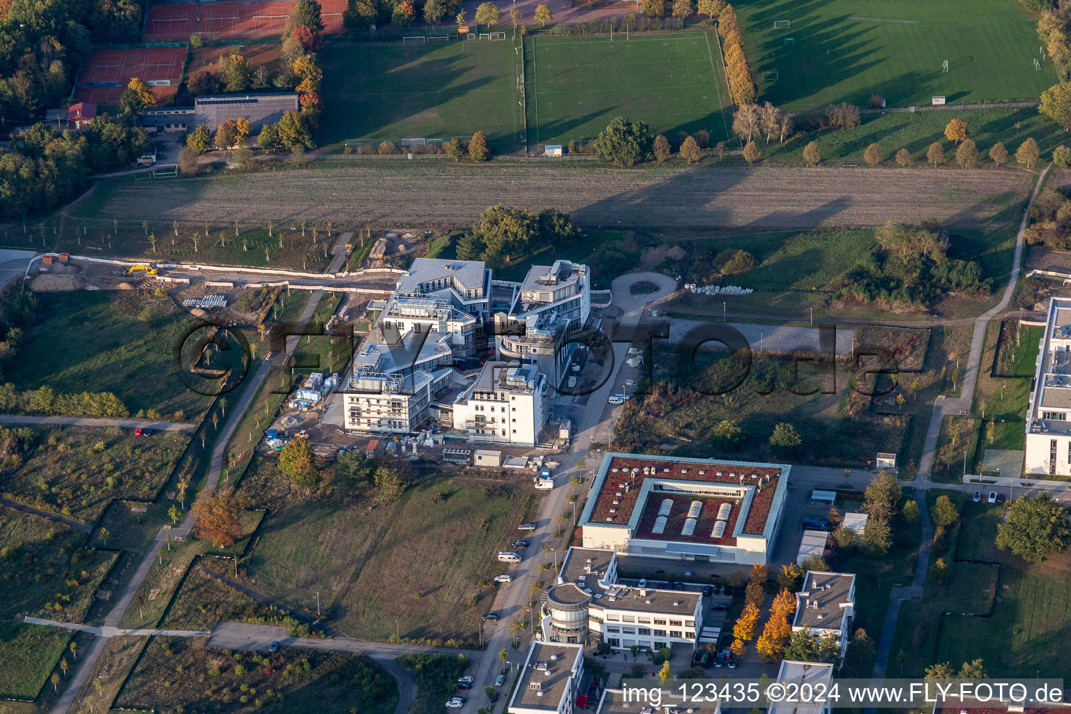 Oblique view of LTC - Linder Technology Campus with Weum GmbH, Systec&Services and Systec&Solutions in Wilhelm-Schickard-Straße in the Technology Park Karlsruhe in the district Rintheim in Karlsruhe in the state Baden-Wuerttemberg, Germany