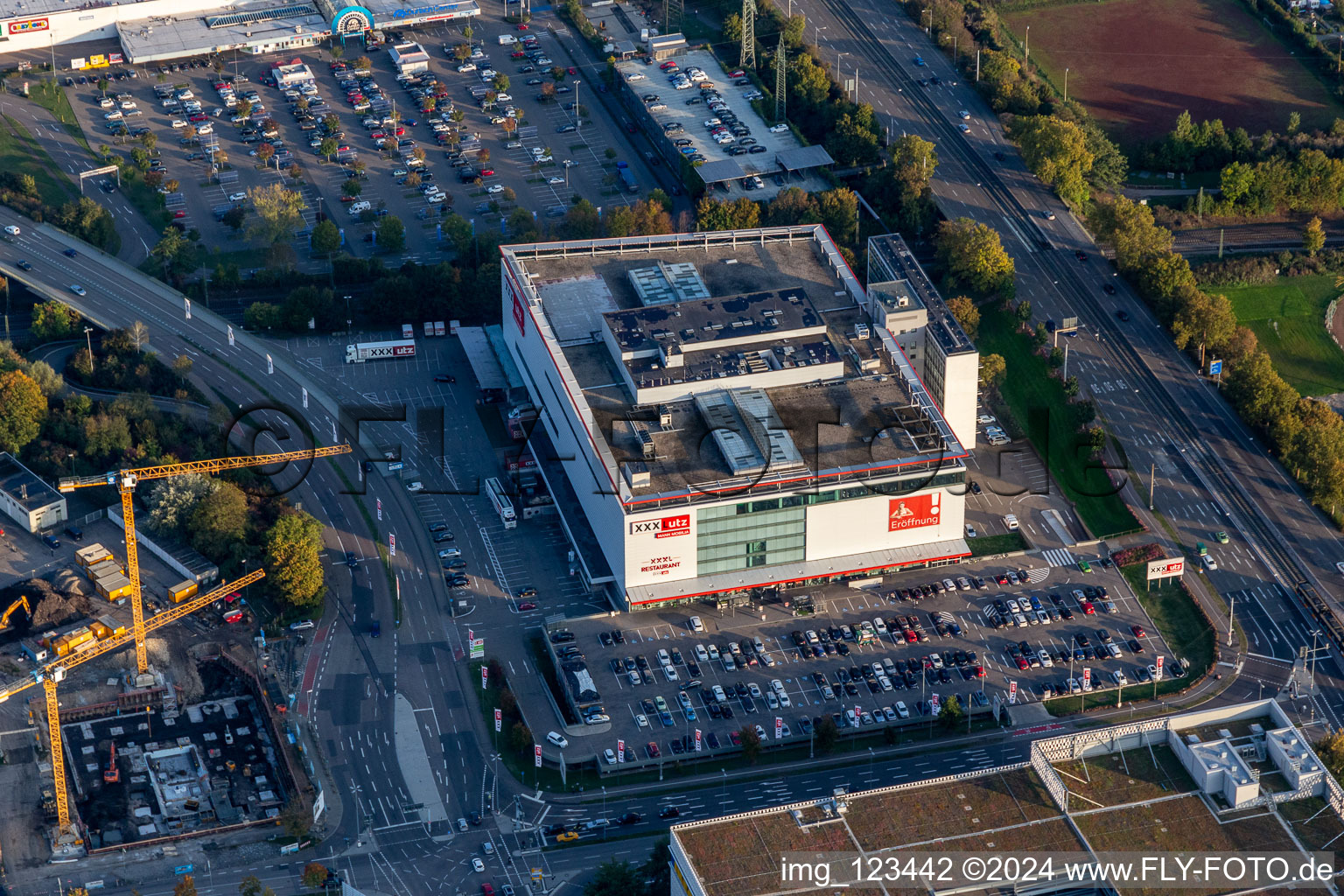 Building of the store - furniture market XXL Lutz, MANN Management GmbH in the district Rintheim in Karlsruhe in the state Baden-Wuerttemberg, Germany