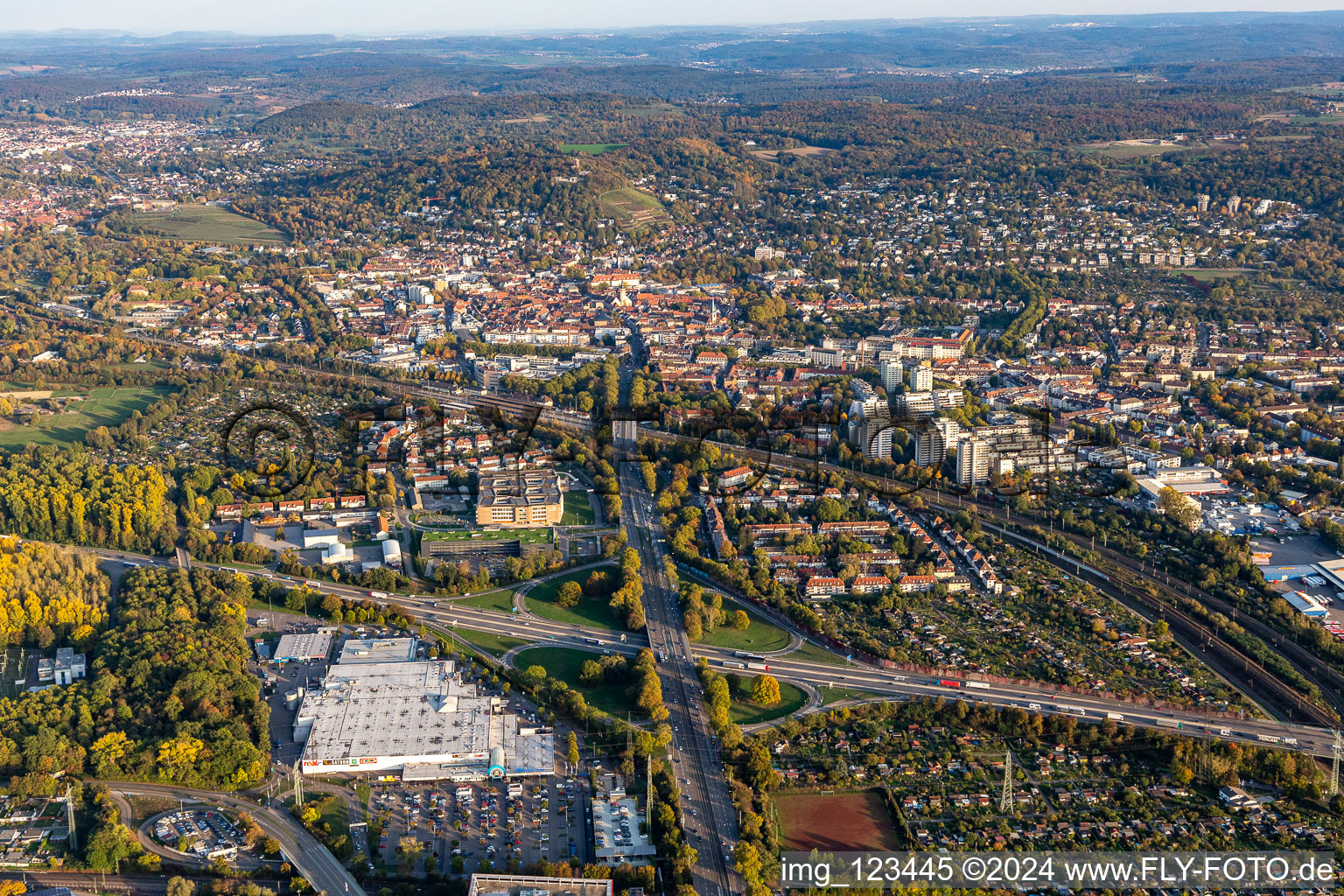 Routing and traffic lanes during the highway exit and access the motorway A 5 in the district Durlach in Karlsruhe in the state Baden-Wurttemberg, Germany