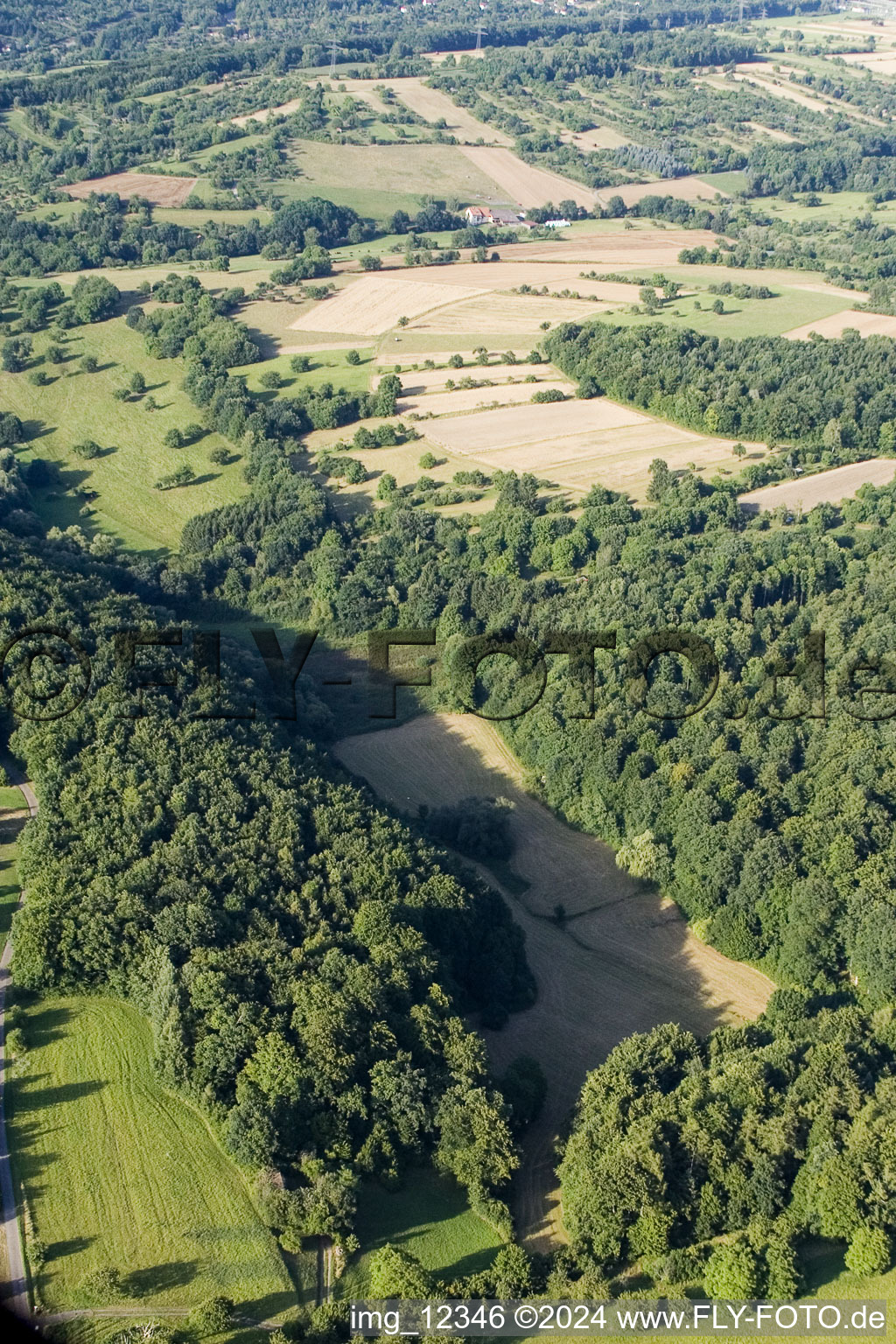 Oblique view of Kettelbachtal Nature Reserve in the district Obernhausen in Birkenfeld in the state Baden-Wuerttemberg, Germany