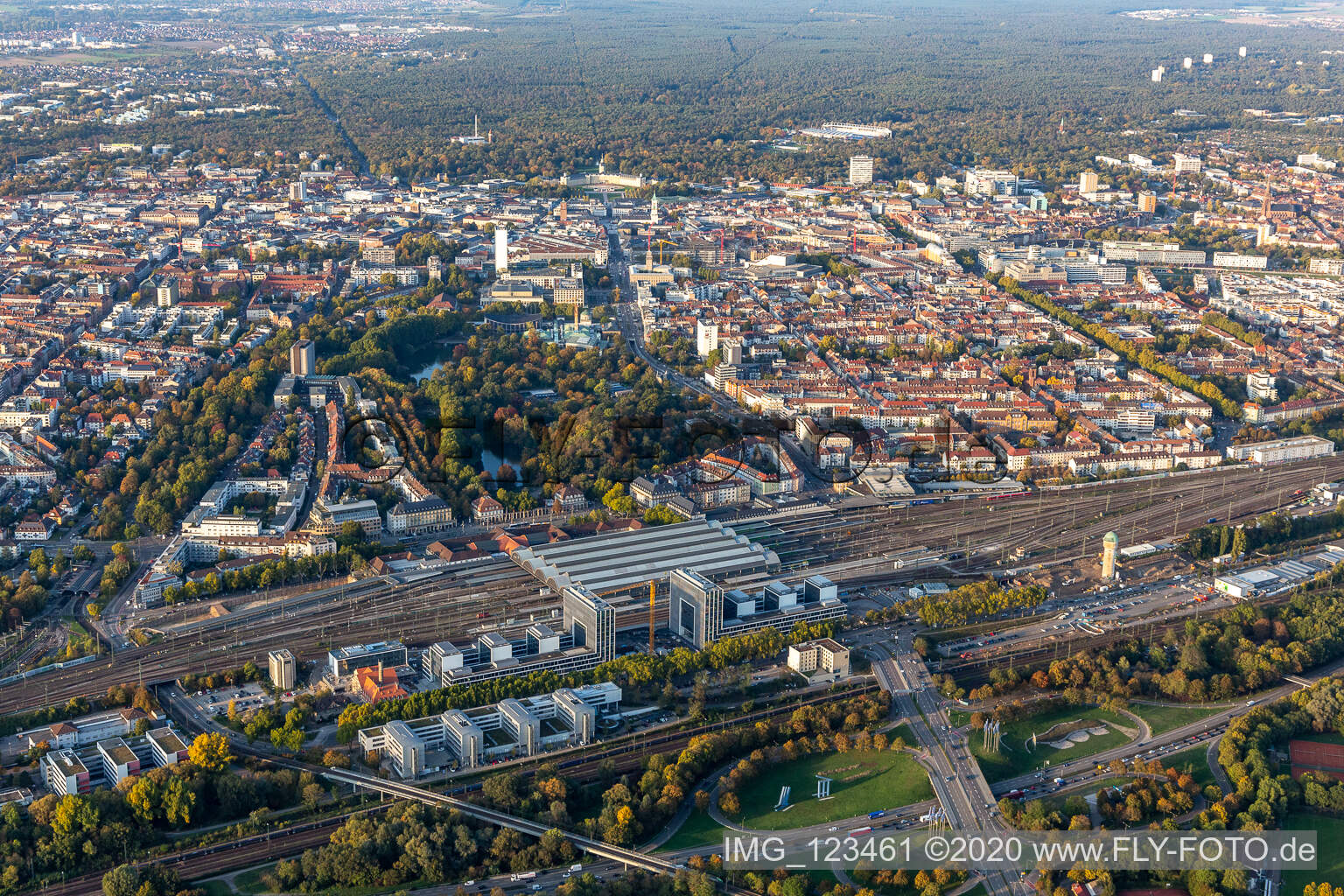 Aerial photograpy of Construction site to build a new office and commercial building on Schwarzwaldstrasse in Karlsruhe in the state Baden-Wurttemberg, Germany