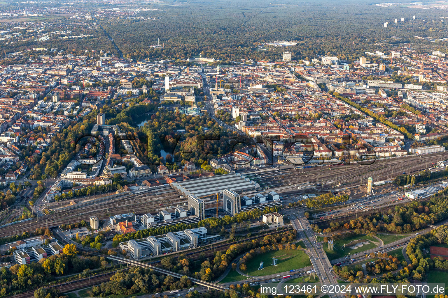 Aerial photograpy of Construction site to build a new office and commercial building on Schwarzwaldstrasse in Karlsruhe in the state Baden-Wurttemberg, Germany