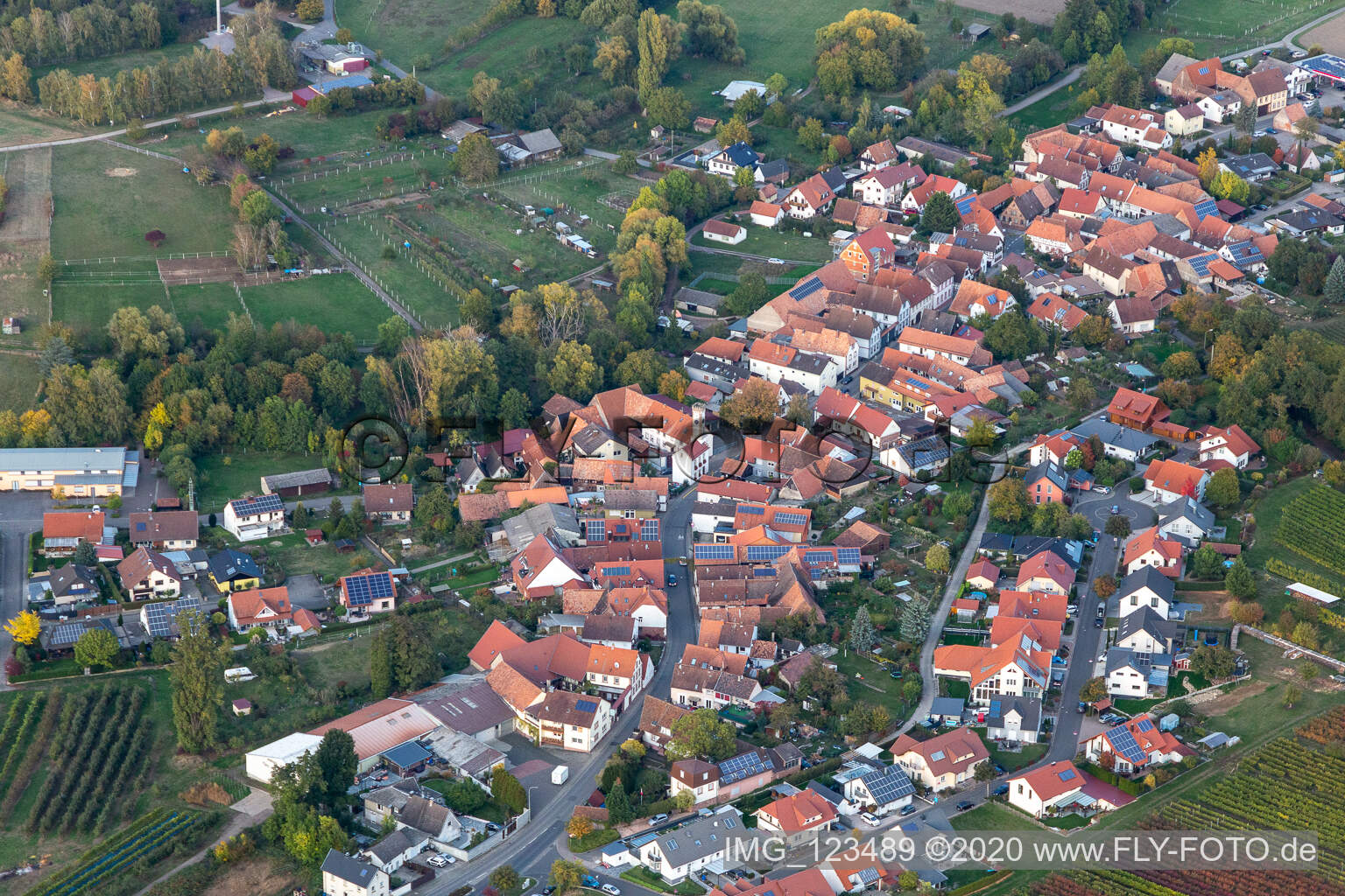 Oberhausen in the state Rhineland-Palatinate, Germany viewn from the air