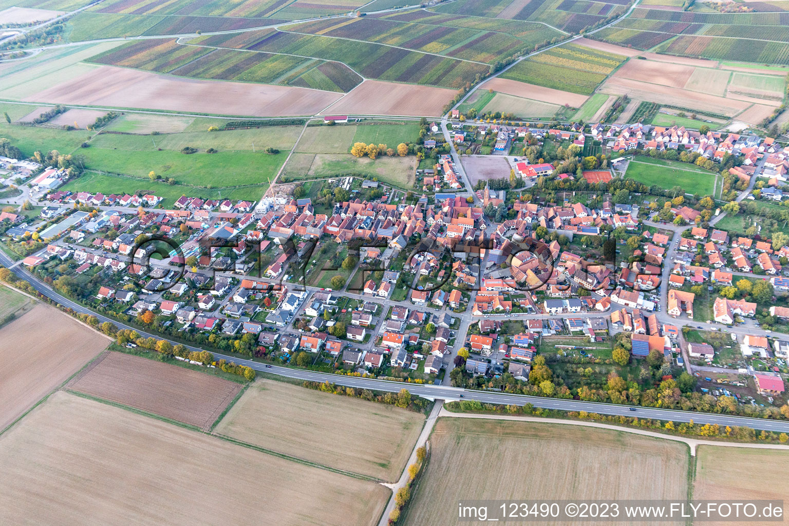 Drone image of District Kapellen in Kapellen-Drusweiler in the state Rhineland-Palatinate, Germany
