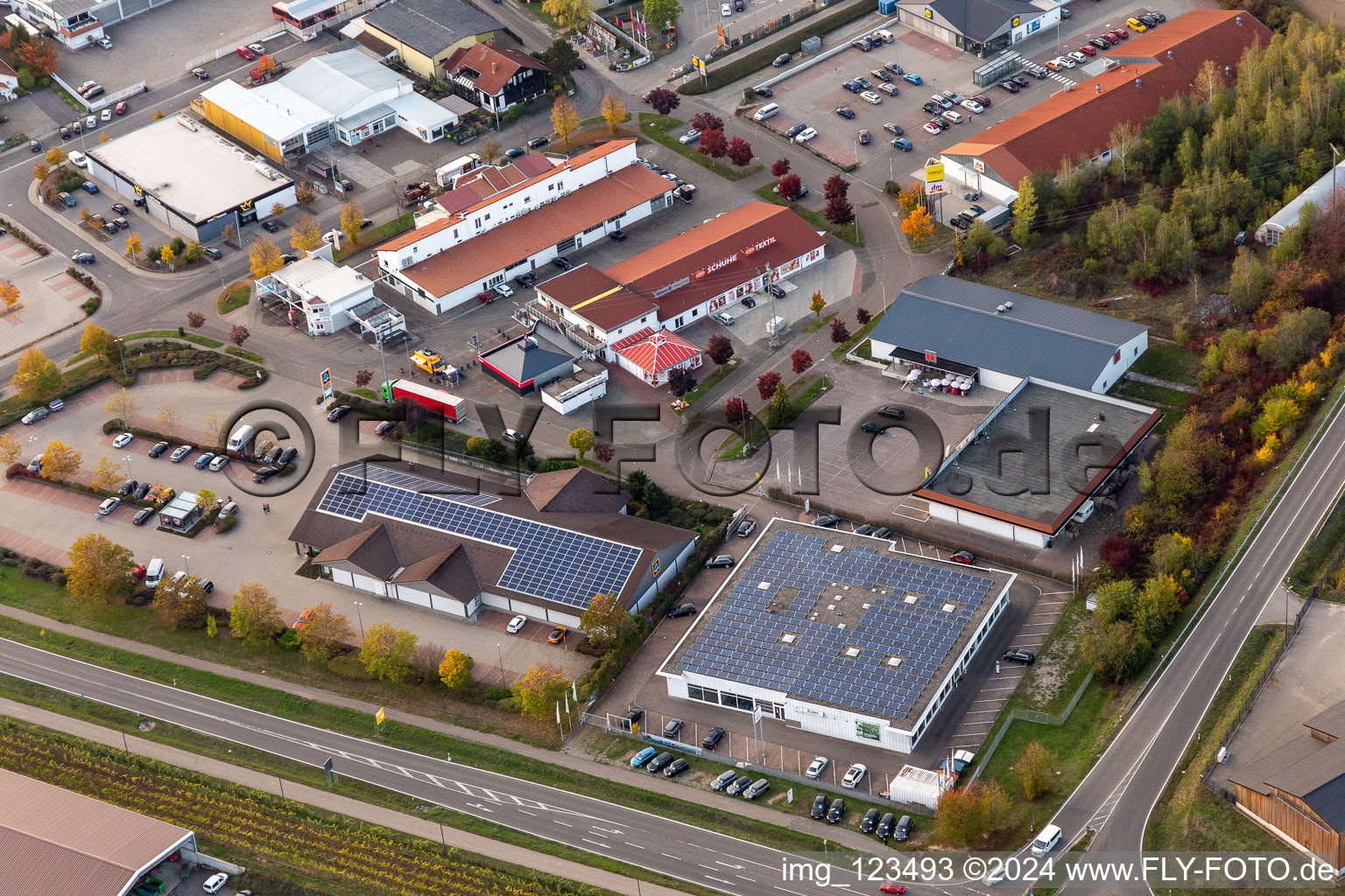 Schuh One, ALDI and Autohaus Euler in Bad Bergzabern in the state Rhineland-Palatinate, Germany