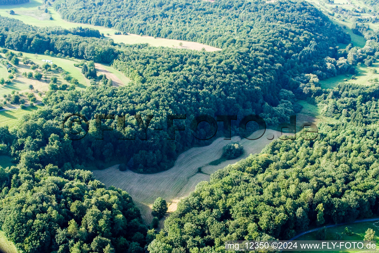 Bird's eye view of Kettelbachtal nature reserve in Gräfenhausen in the state Baden-Wuerttemberg, Germany