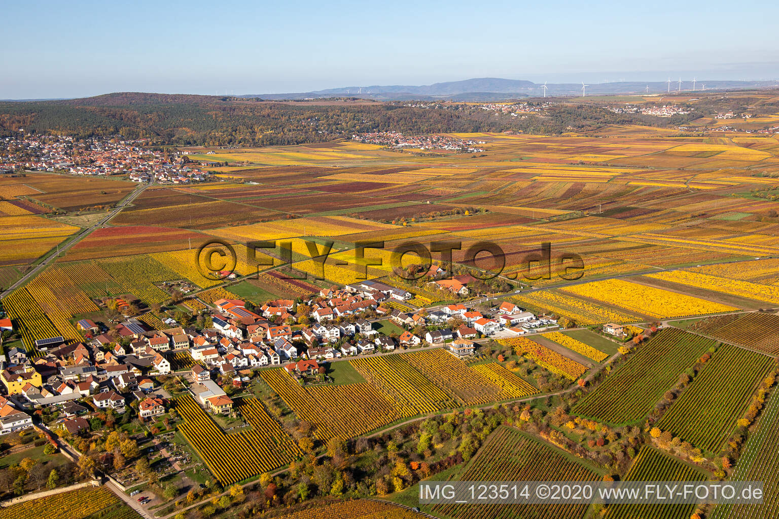 Oblique view of Herxheim am Berg in the state Rhineland-Palatinate, Germany