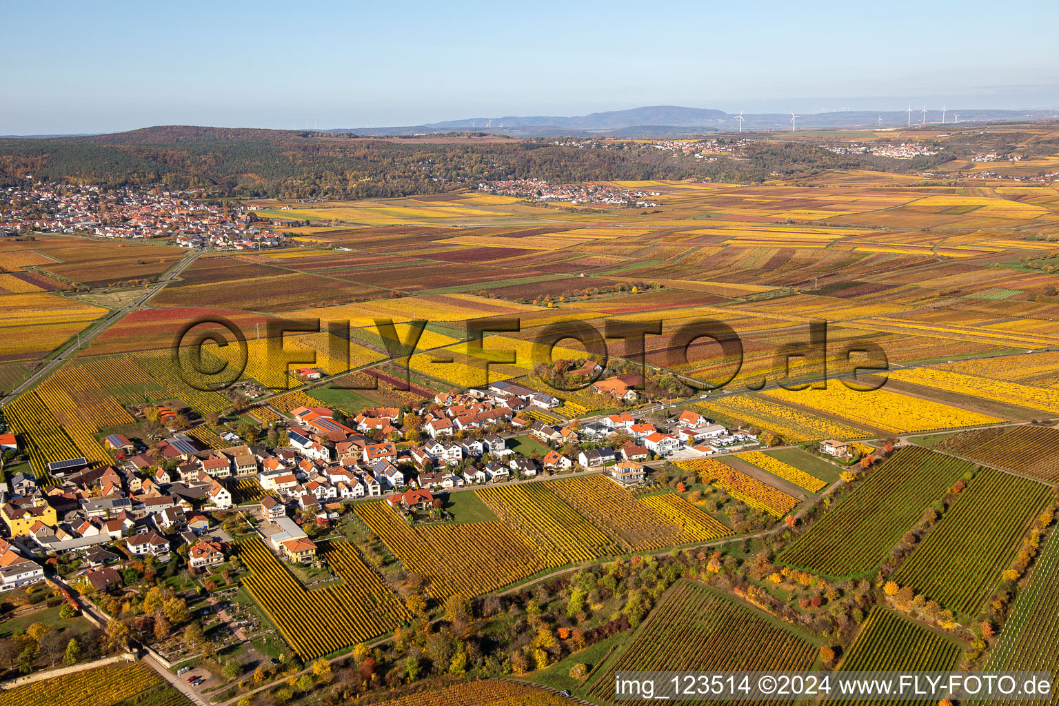 Oblique view of Herxheim am Berg in the state Rhineland-Palatinate, Germany