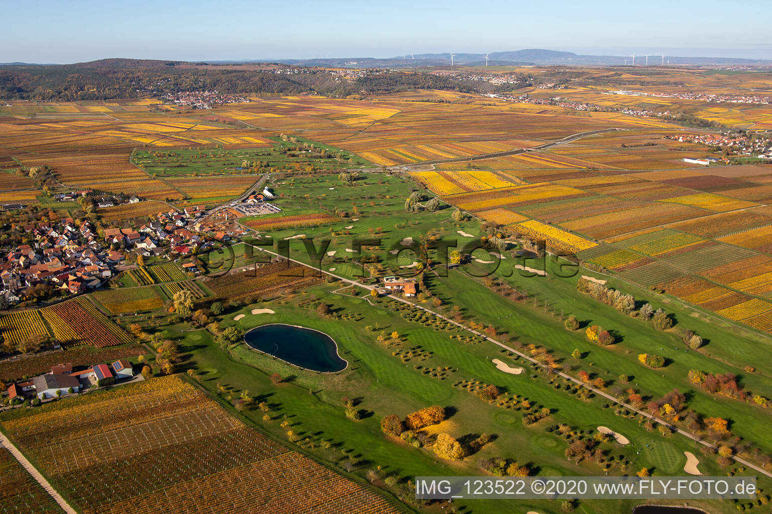 Aerial view of Grounds of the Golf course at Golfgarten Deutsche Weinstrasse - Dackenheim - GOLF absolute in Dackenheim in the state Rhineland-Palatinate, Germany