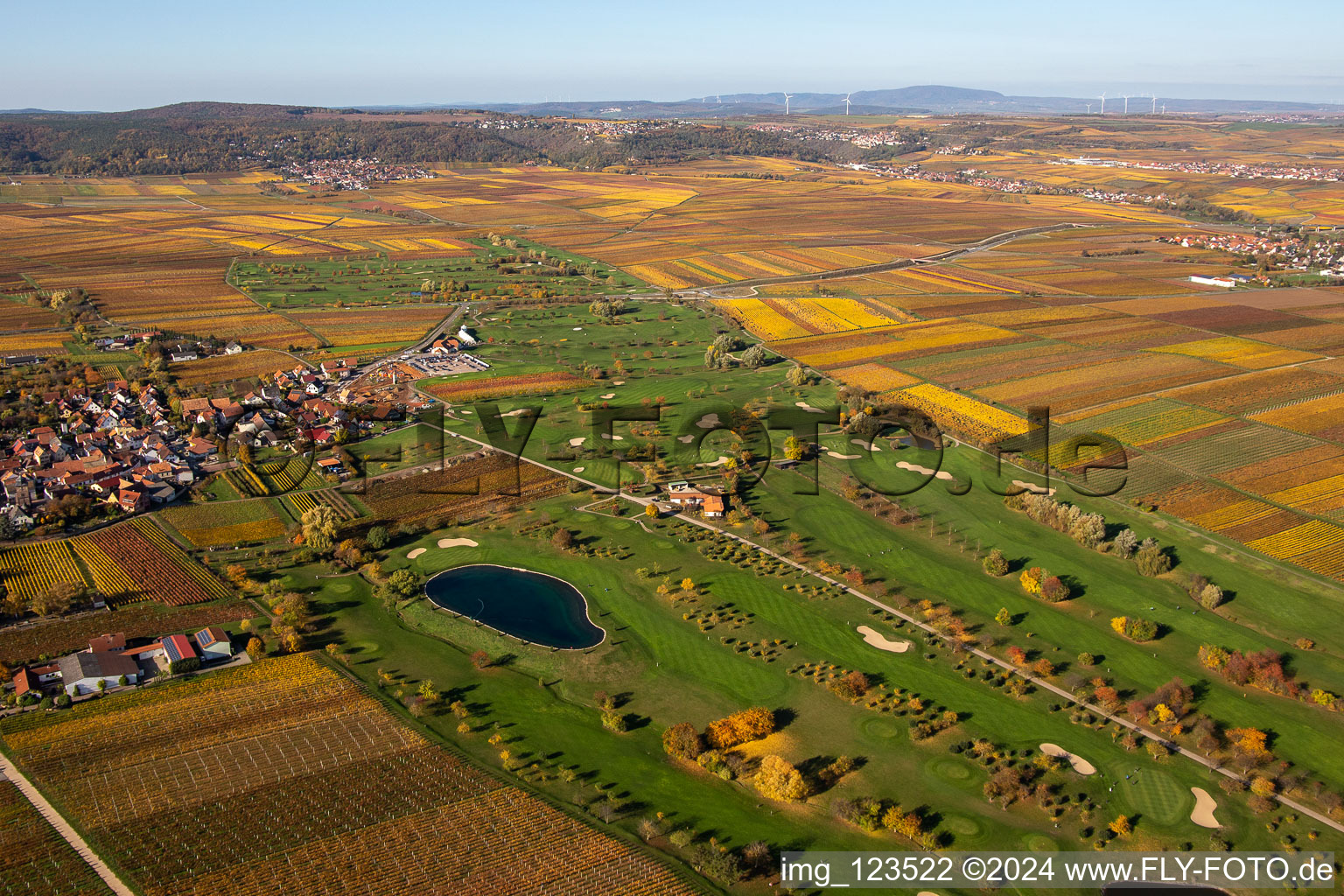 Aerial view of Grounds of the Golf course at Golfgarten Deutsche Weinstrasse - Dackenheim - GOLF absolute in Dackenheim in the state Rhineland-Palatinate, Germany