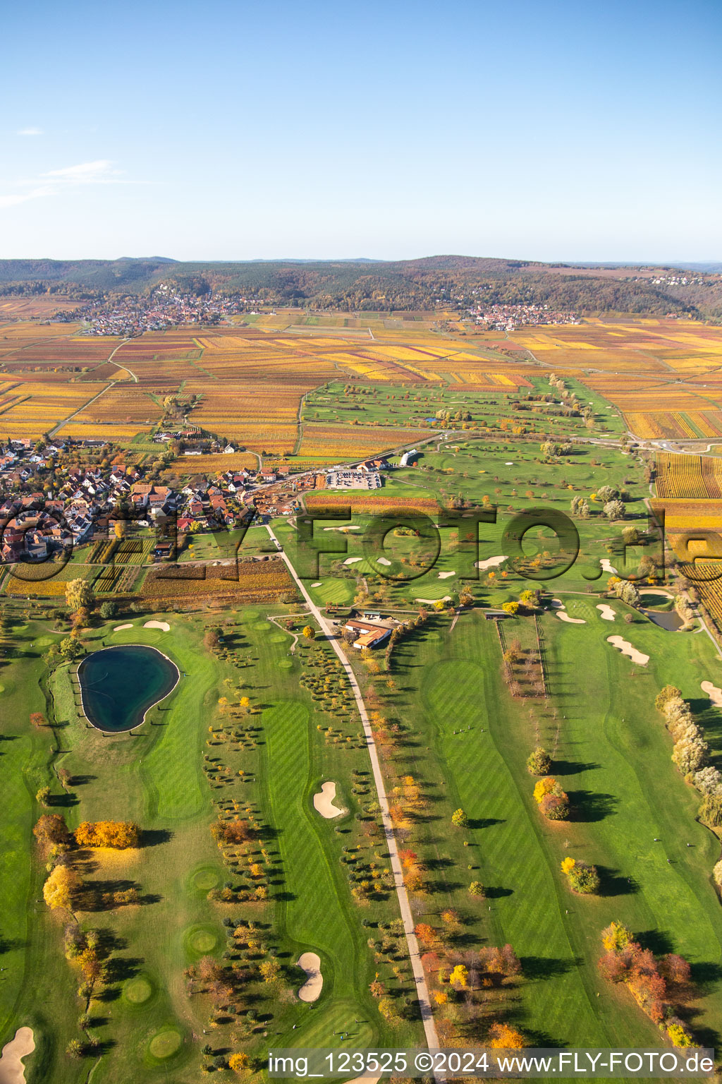 Oblique view of Golf Garden German Wine Route in Dackenheim in the state Rhineland-Palatinate, Germany