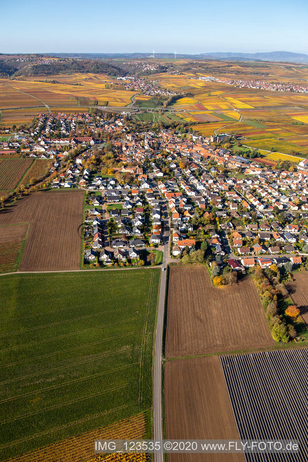 Aerial photograpy of Kirchheim an der Weinstraße in the state Rhineland-Palatinate, Germany