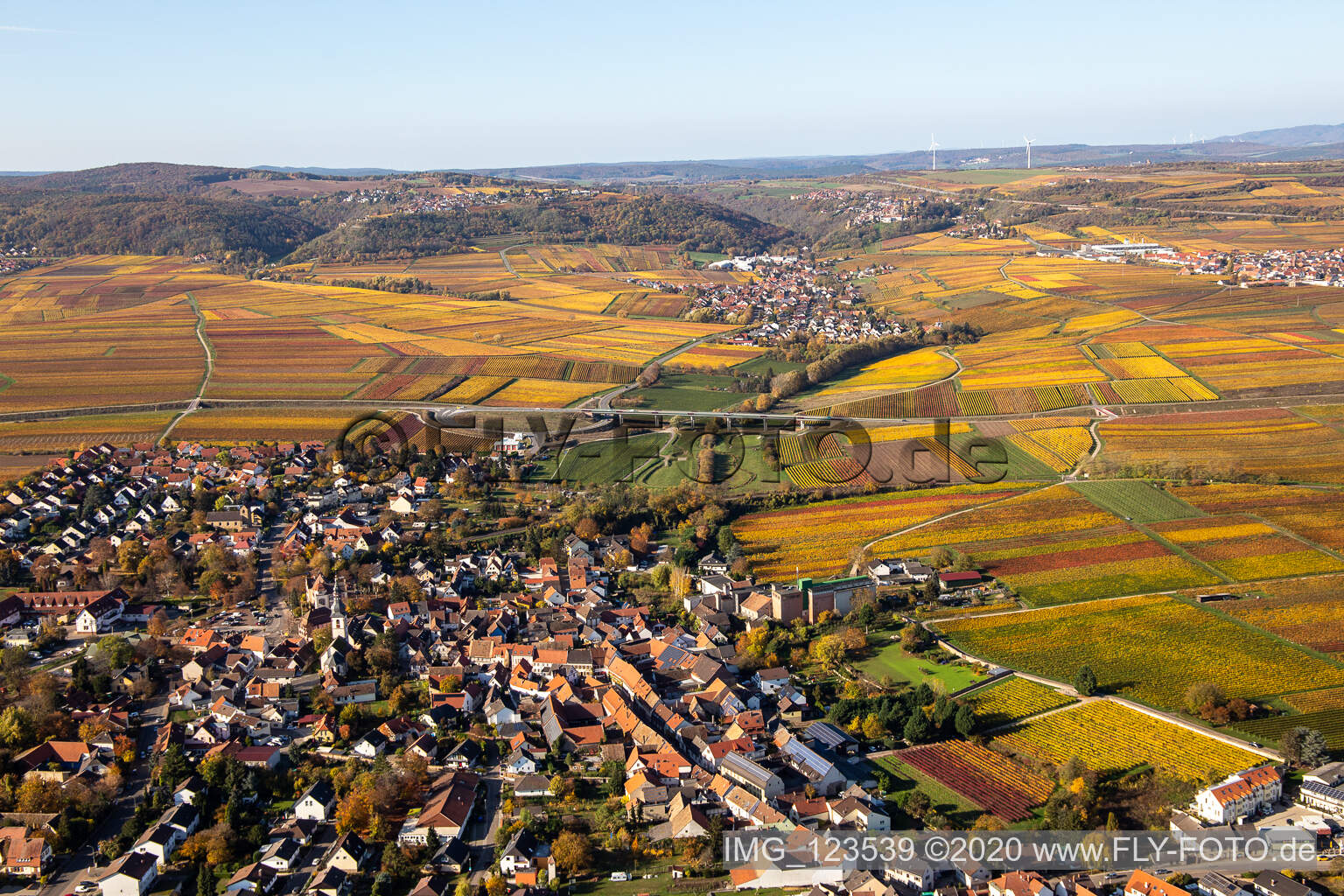 Kirchheim an der Weinstraße in the state Rhineland-Palatinate, Germany from above