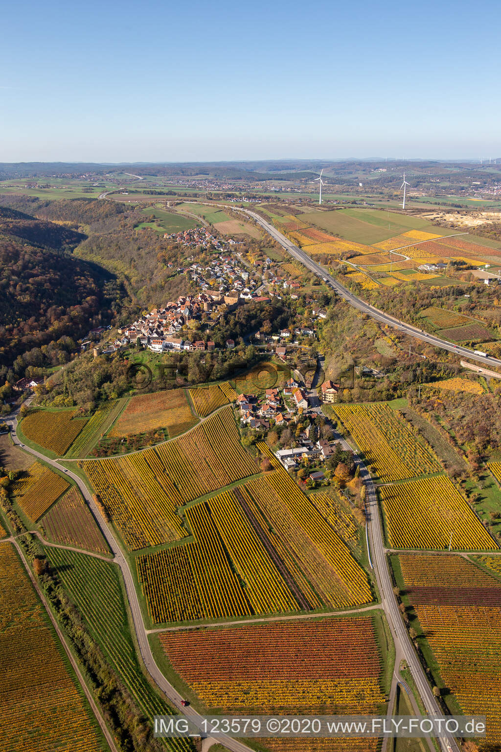 Drone image of Neuleiningen in the state Rhineland-Palatinate, Germany