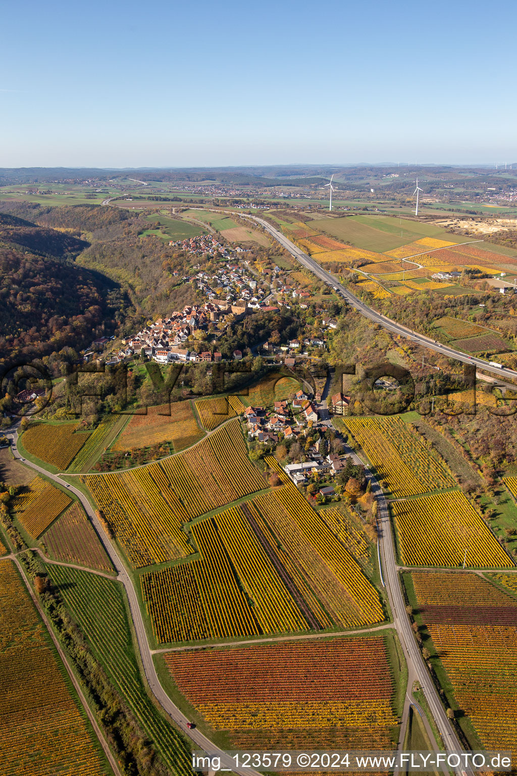 Drone image of Neuleiningen in the state Rhineland-Palatinate, Germany