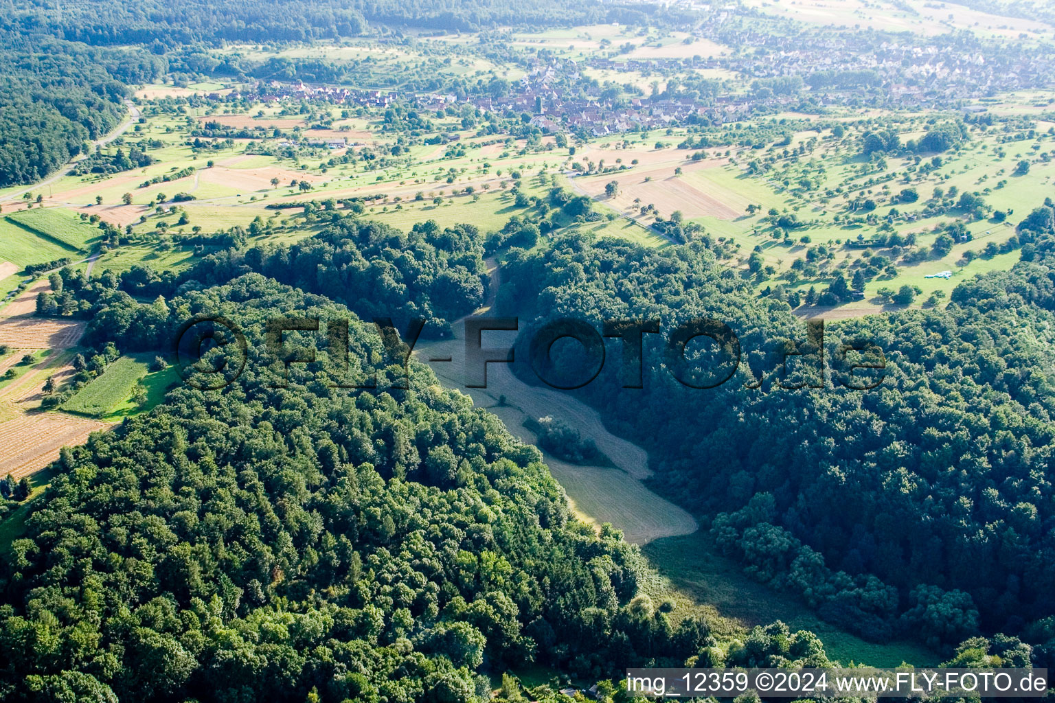 Bird's eye view of Kettelbachtal Nature Reserve in the district Obernhausen in Birkenfeld in the state Baden-Wuerttemberg, Germany