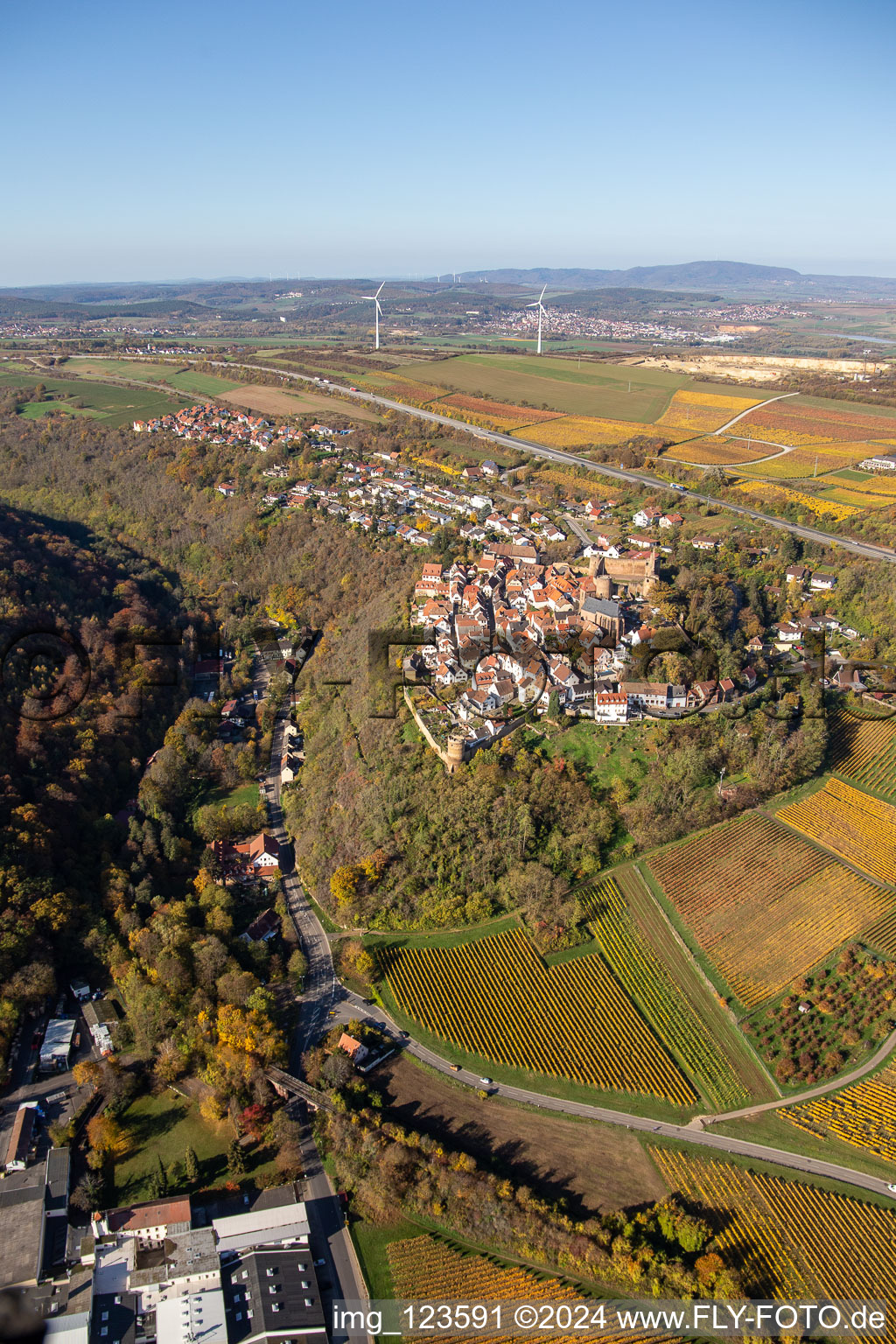 Aerial photograpy of Neulingen Castle in Neuleiningen in the state Rhineland-Palatinate, Germany